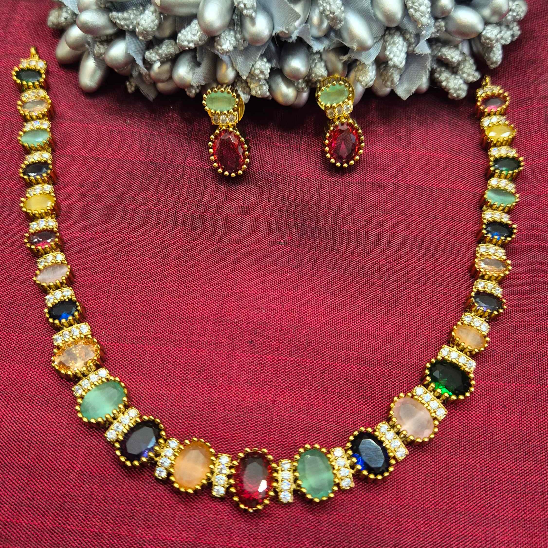Multicolor Crystal Necklace Set with Earrings – Elegant Party Wear Statement Jewelry