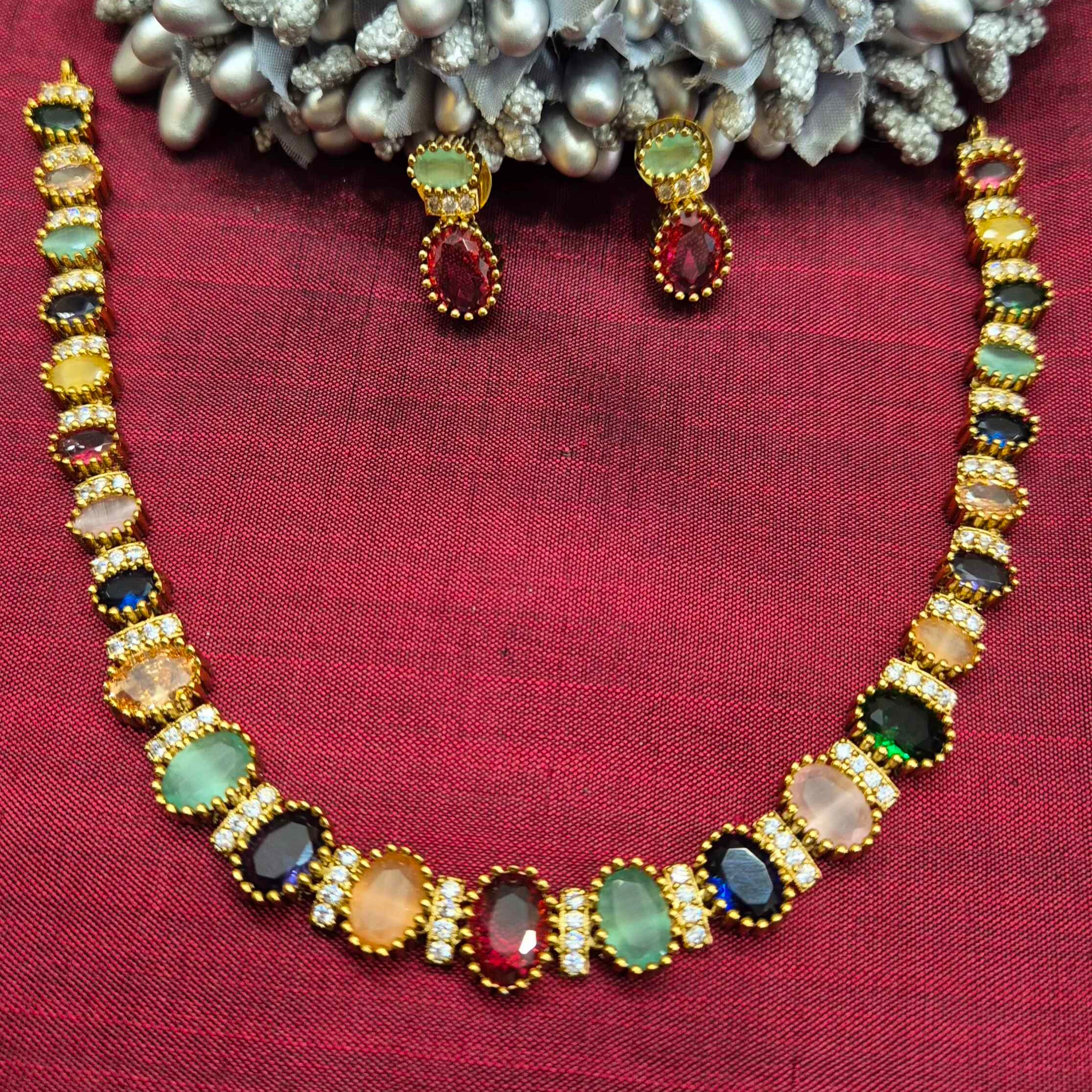 Multicolor Crystal Necklace Set with Earrings – Elegant Party Wear Statement Jewelry