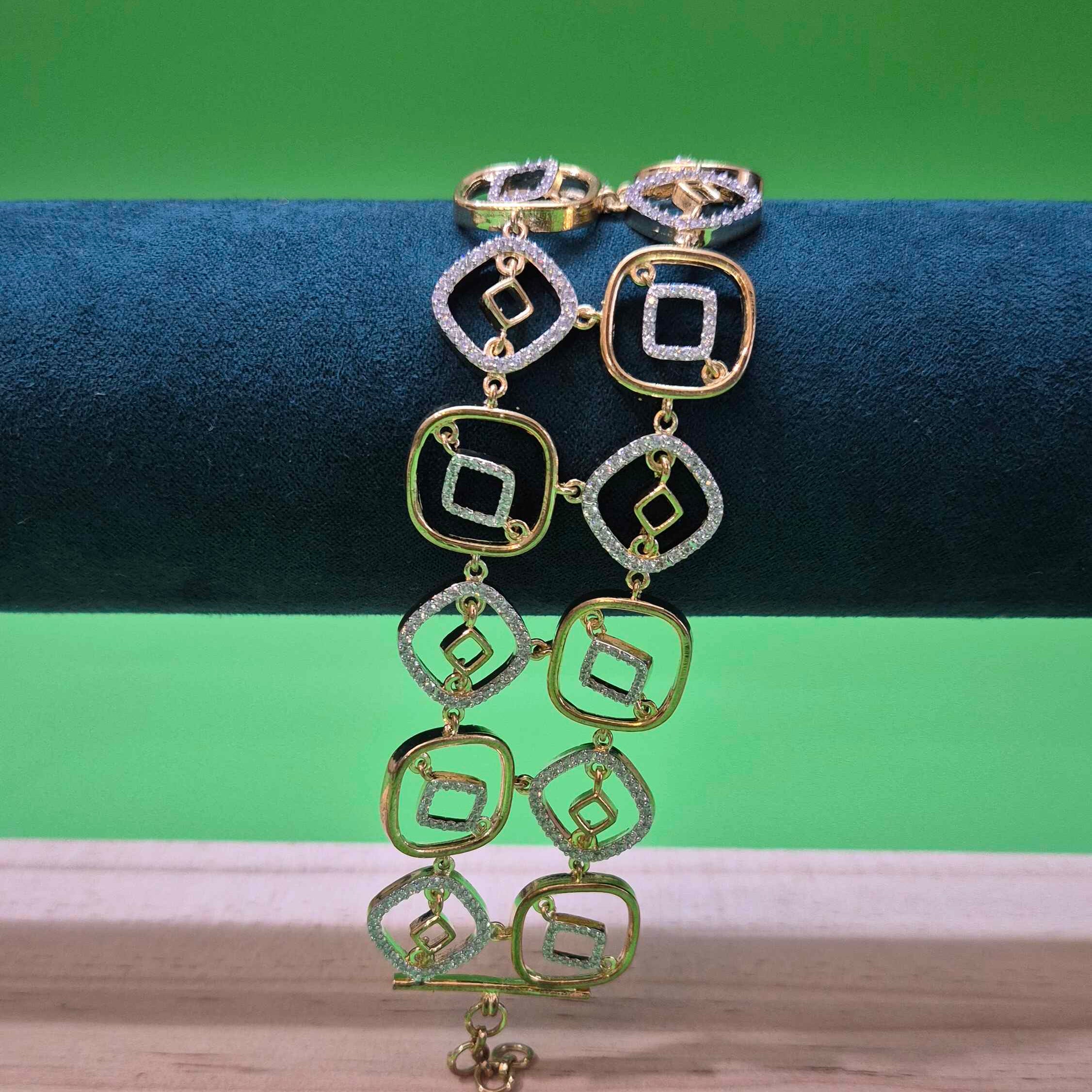 Geometric Gold Crystal Bracelet for Women – Modern Designer Link Bracelet