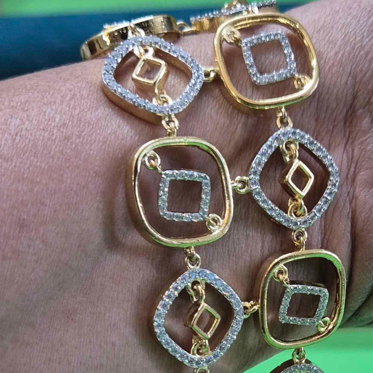 Geometric Gold Crystal Bracelet for Women – Modern Designer Link Bracelet