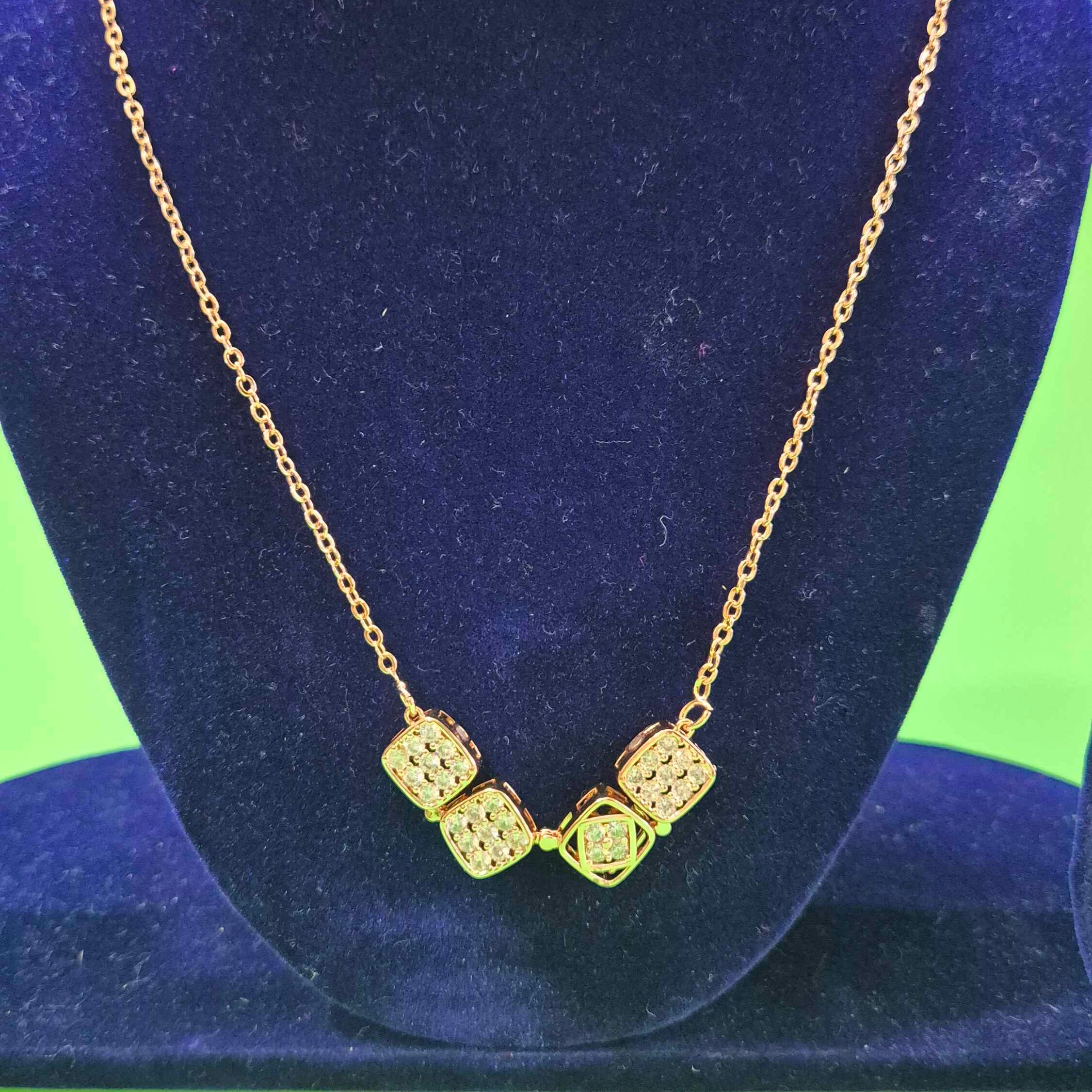 Minimalist Gold Crystal Pendant Necklace – Geometric Cubic Zirconia Chain Necklace for Women