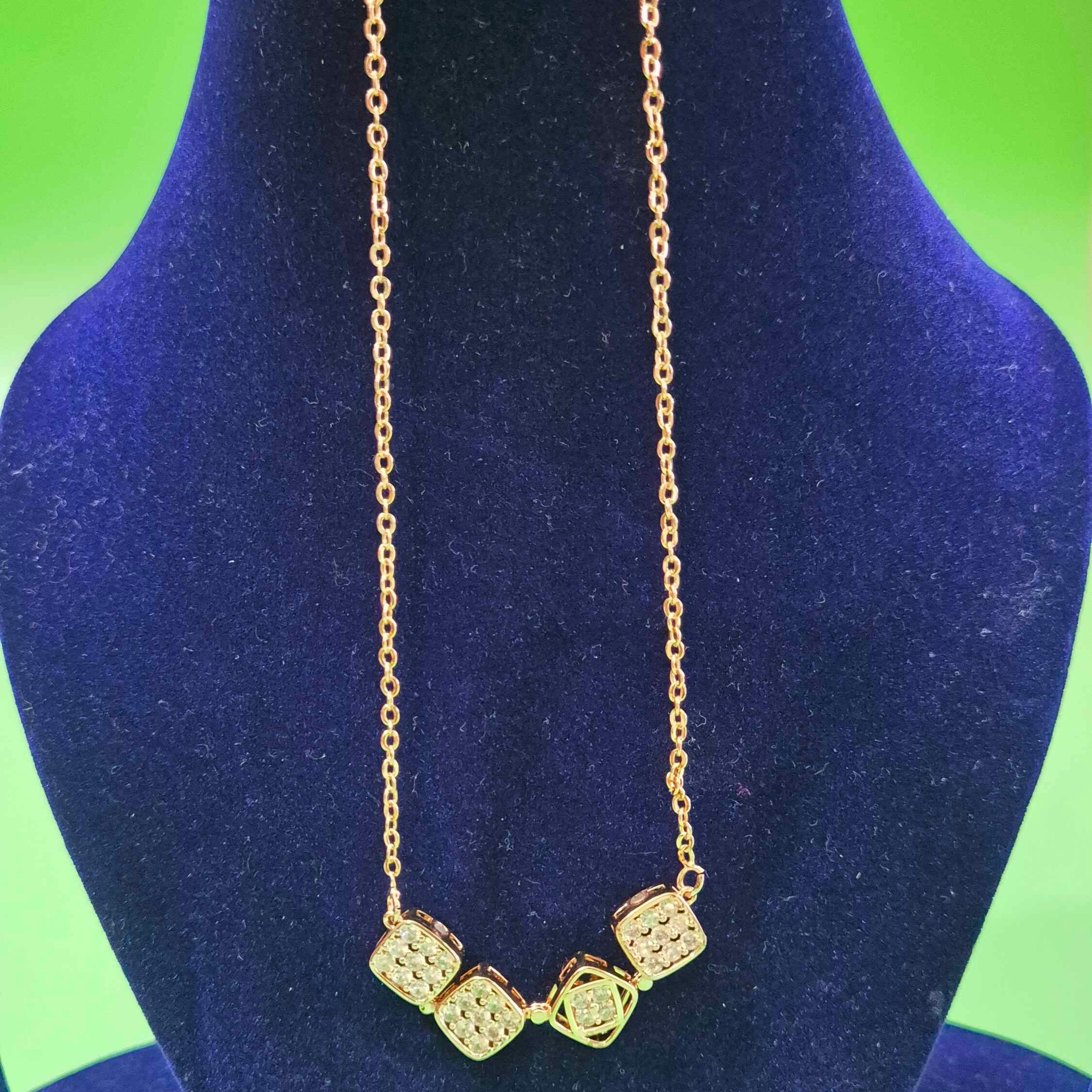 Minimalist Gold Crystal Pendant Necklace – Geometric Cubic Zirconia Chain Necklace for Women