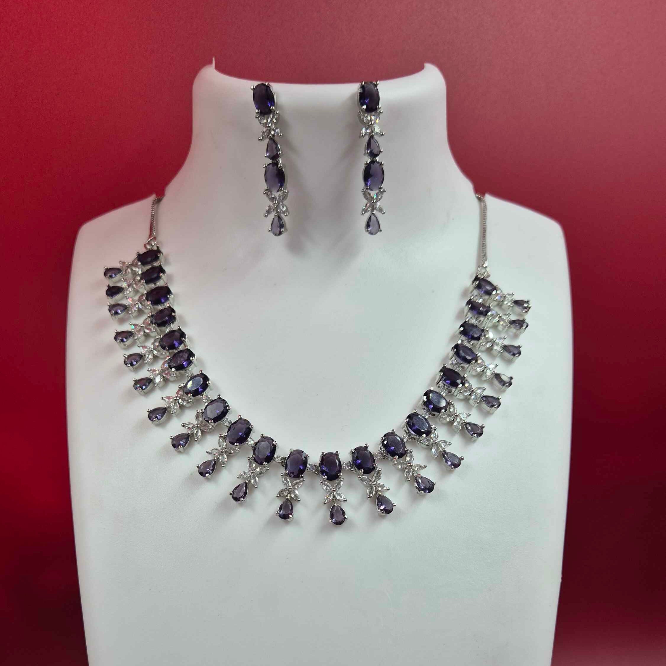 Royal purple Crystal Necklace Set with American Diamond Stones – Elegant Party Wear Jewelry