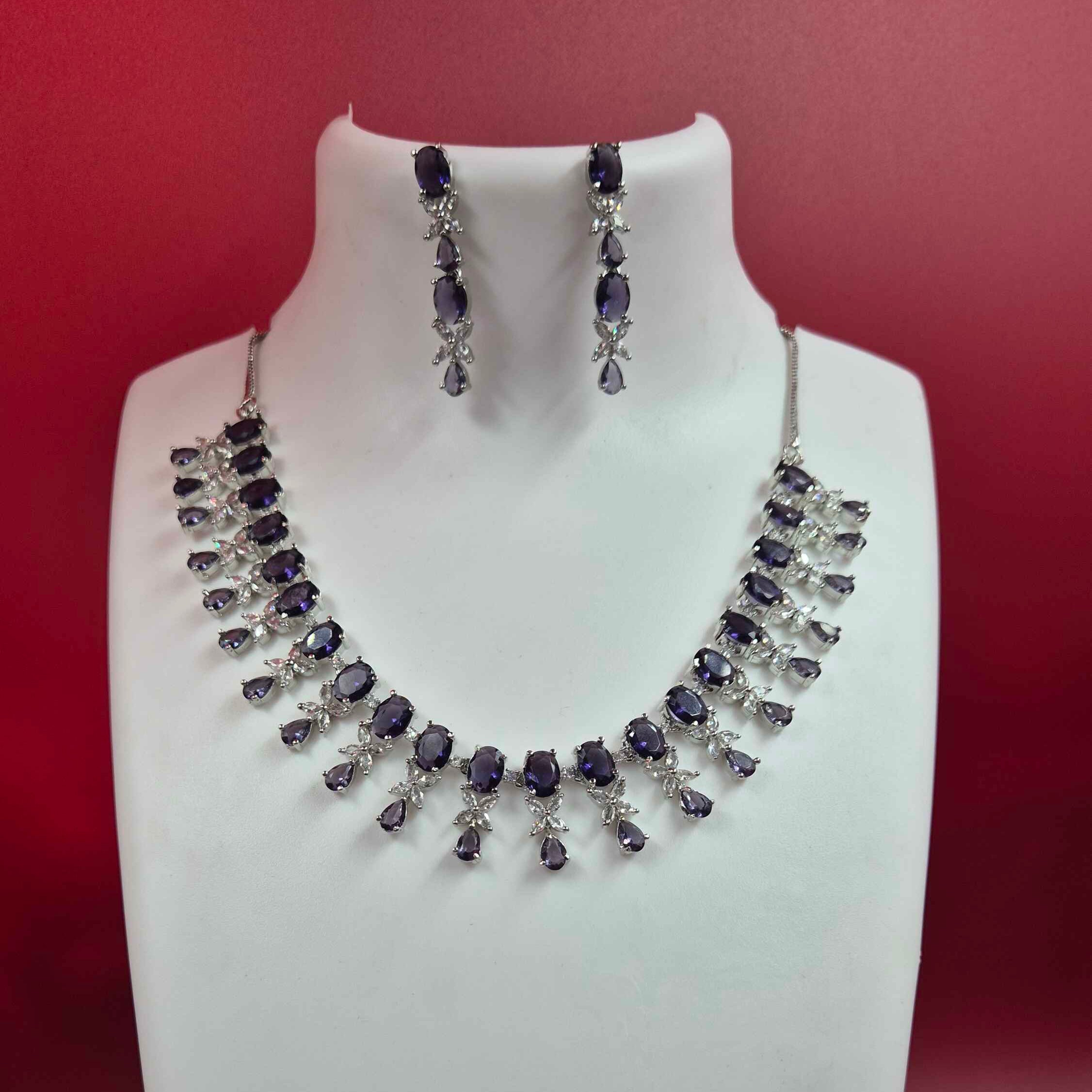 Royal purple Crystal Necklace Set with American Diamond Stones – Elegant Party Wear Jewelry