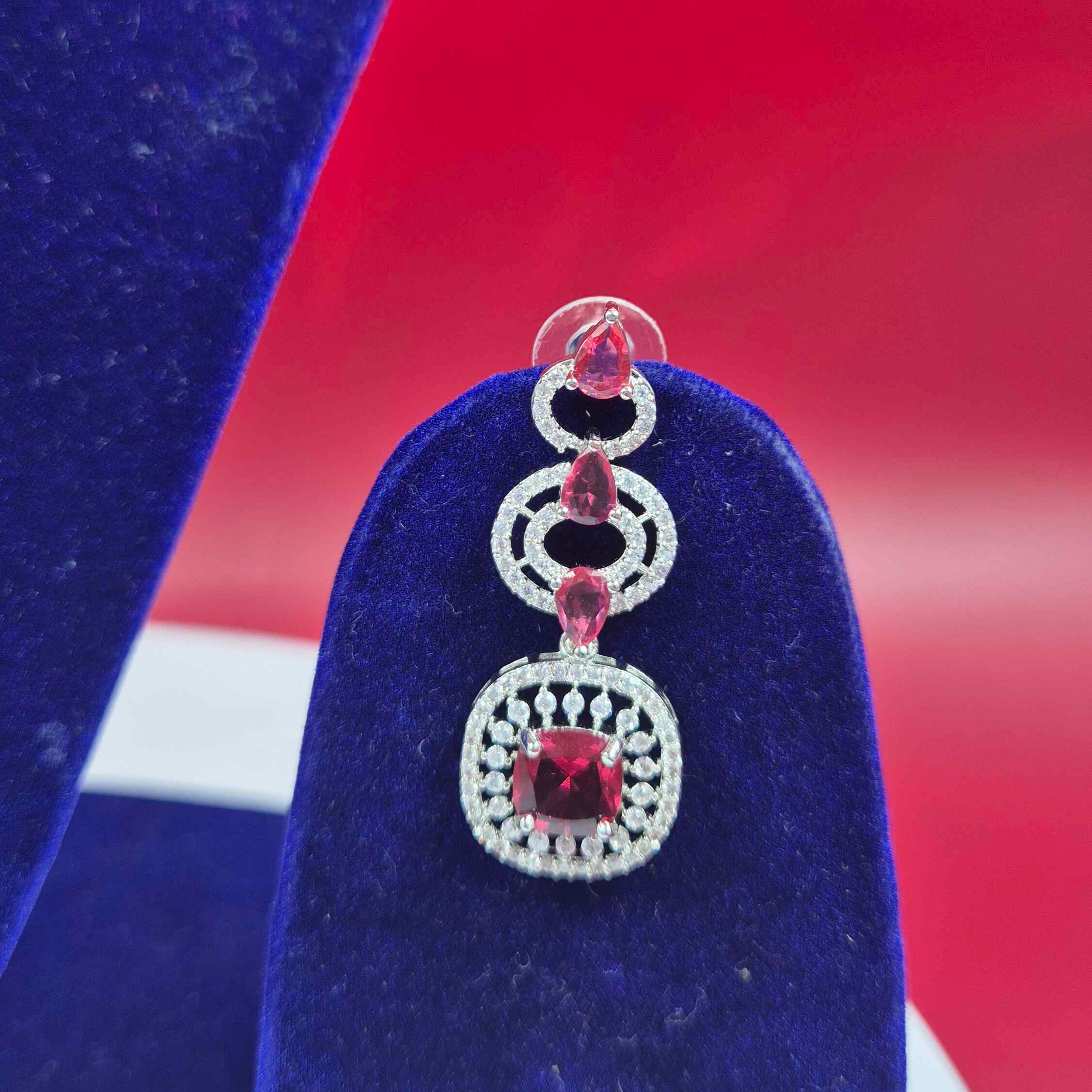 Ruby Red Crystal Choker Necklace with American Diamond Pendant – Elegant Party Wear Jewelry