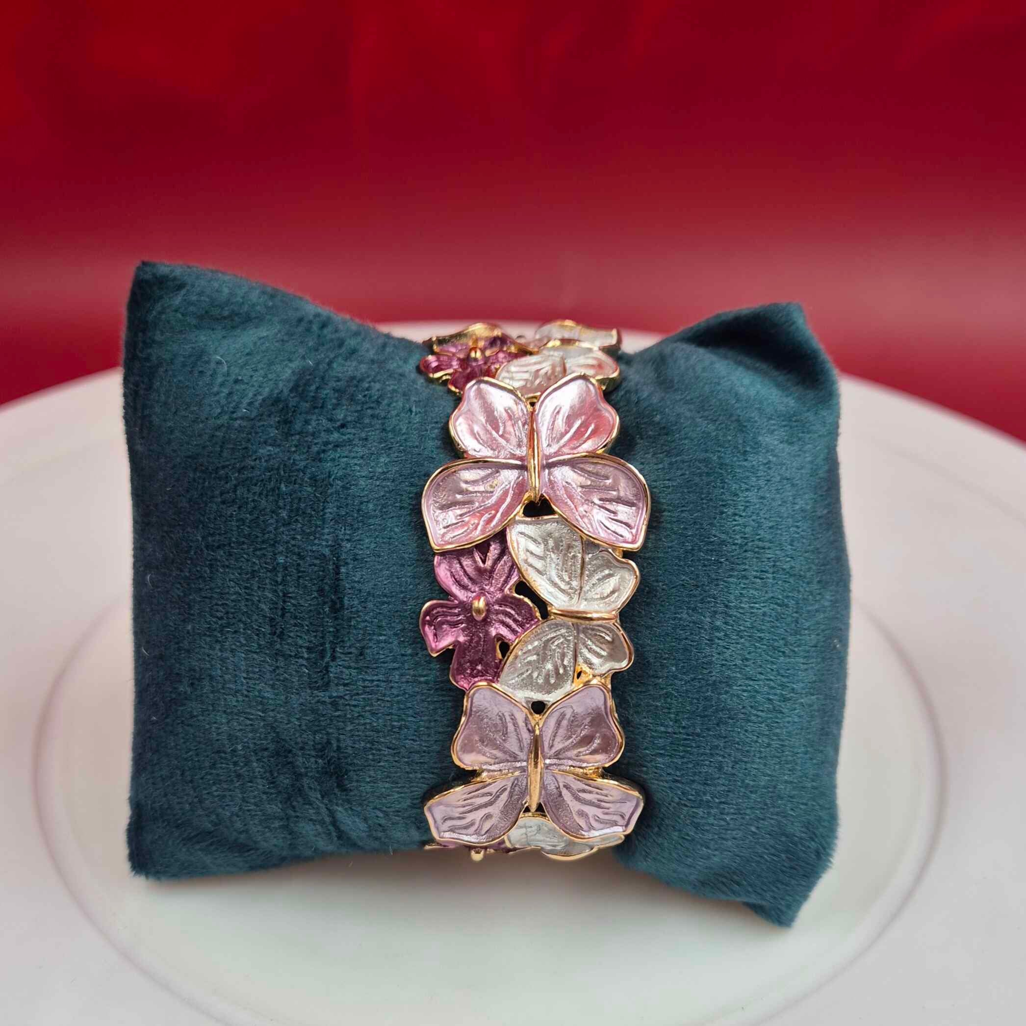 Elegant Butterfly Floral Kada Bangle for Women | Pink Enamel Designer Statement Bracelet
