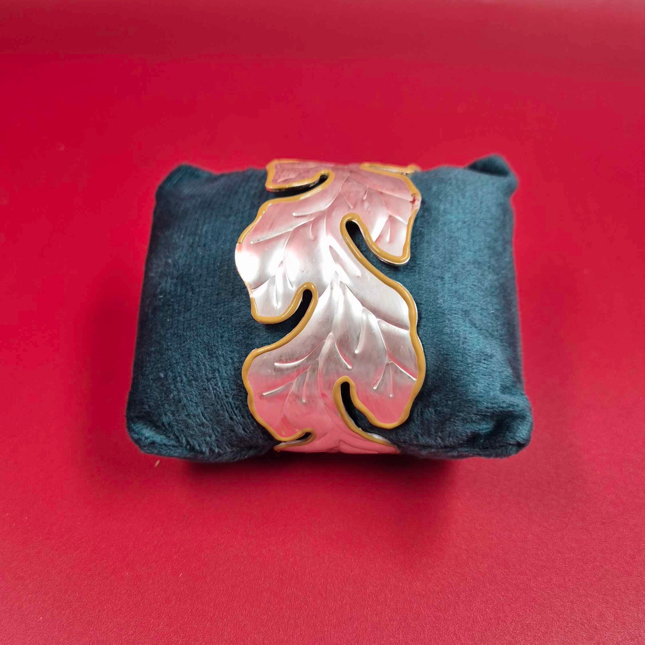Elegant white Leaf Design Kada Bangle for Women | Gold-Tone Nature Inspired Statement Bracelet