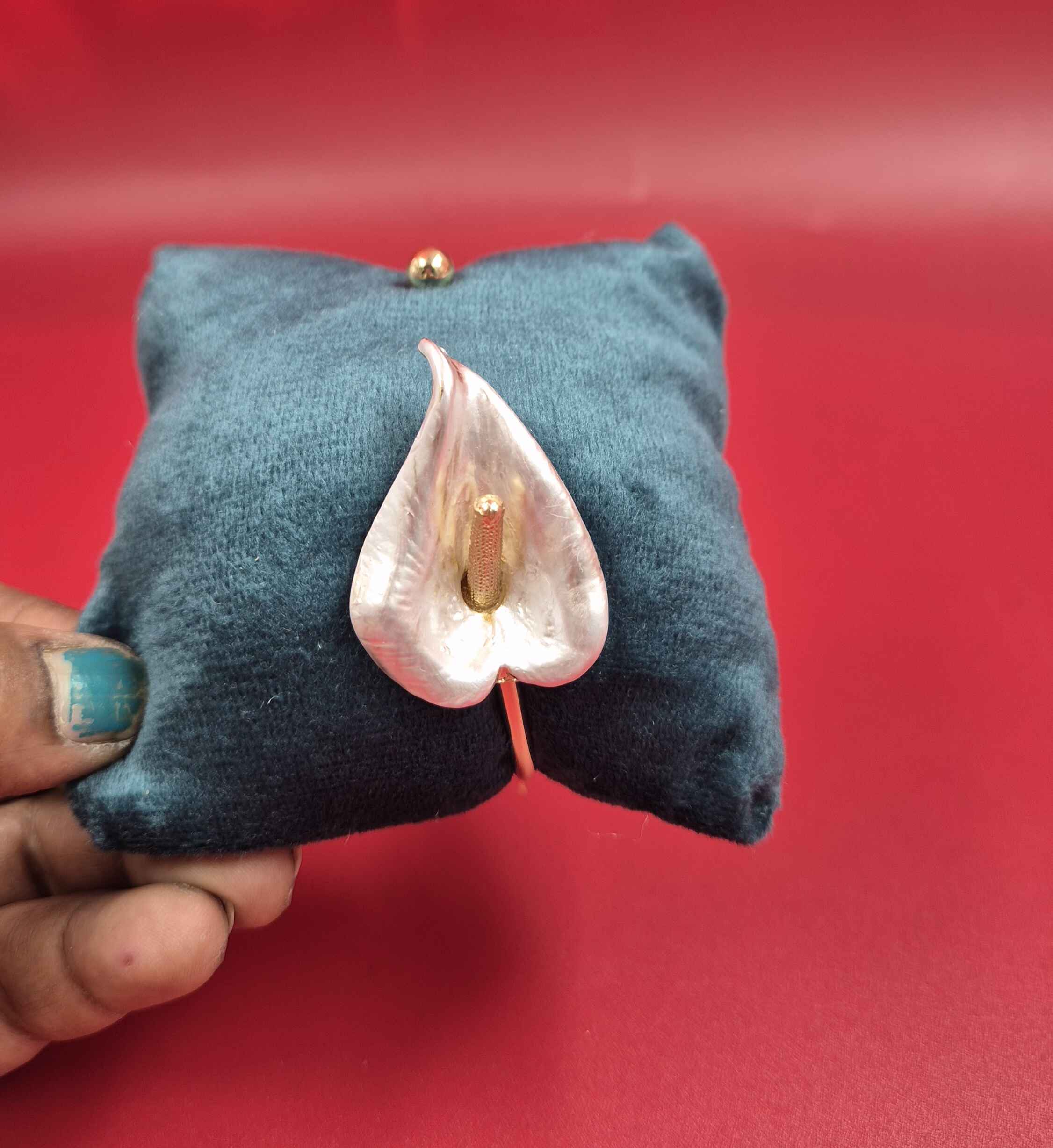 Elegant White Calla Lily Cuff Bracelet for Women | Gold-Tone Floral Statement Bracelet