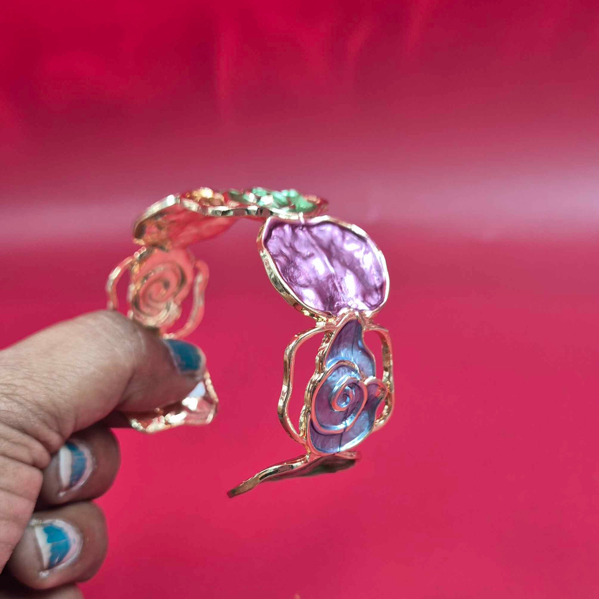 Abstract Multicolor  Cuff Bracelet for Women | Artistic Gold-Tone Statement Bracelet
