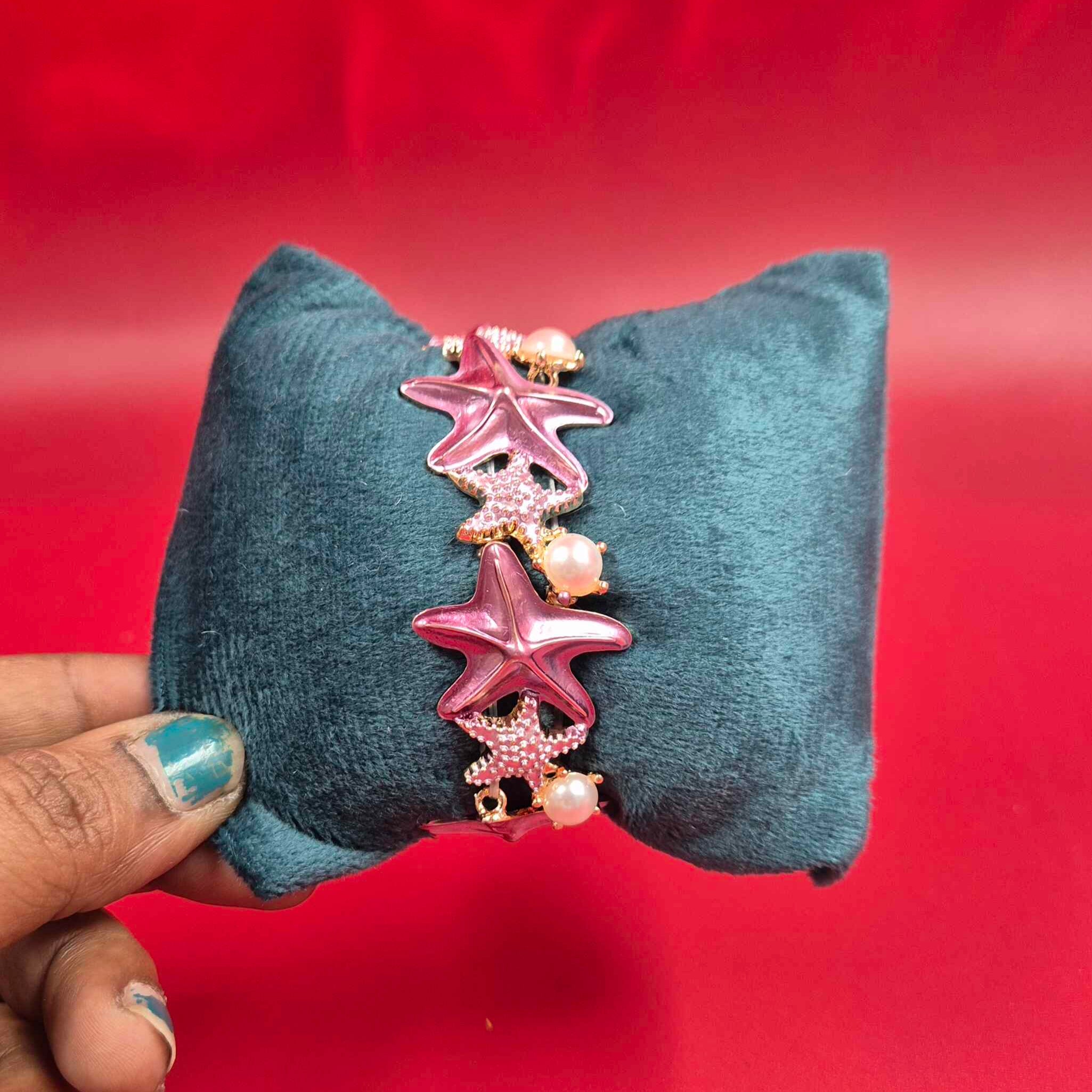 Pink Starfish Pearl Bracelet for Women | Ocean-Inspired Designer Stretch Bracelet