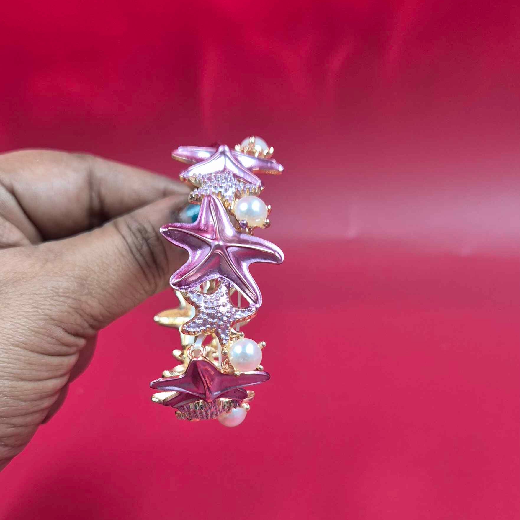 Pink Starfish Pearl Bracelet for Women | Ocean-Inspired Designer Stretch Bracelet
