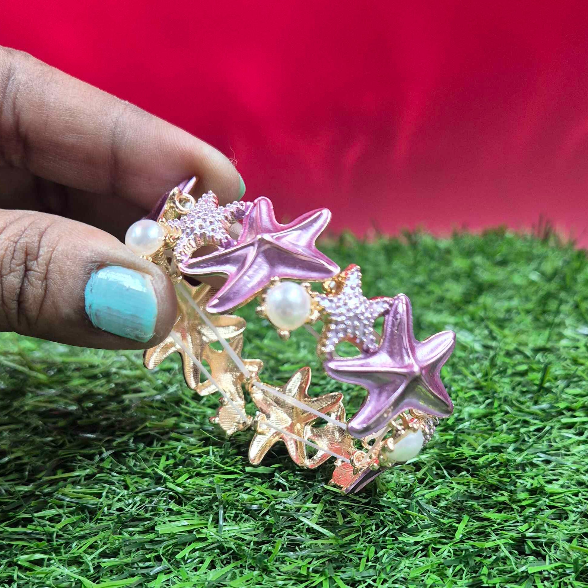 Pink Starfish Pearl Bracelet for Women | Ocean-Inspired Crystal Designer Bracelet