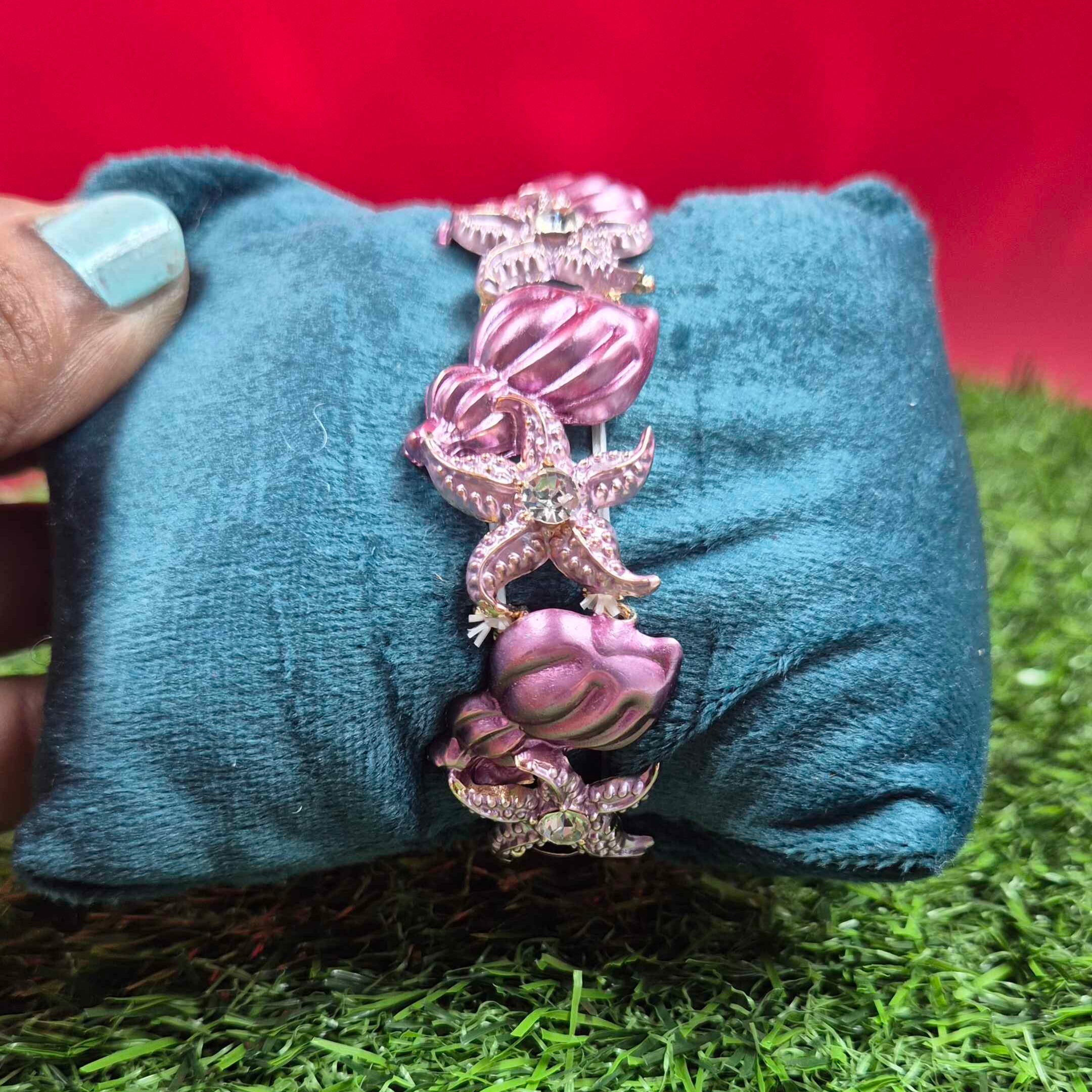 Elegant Pink Floral  and star fish Crystal Bracelet for Women | Designer Stretch Fashion Bracelet