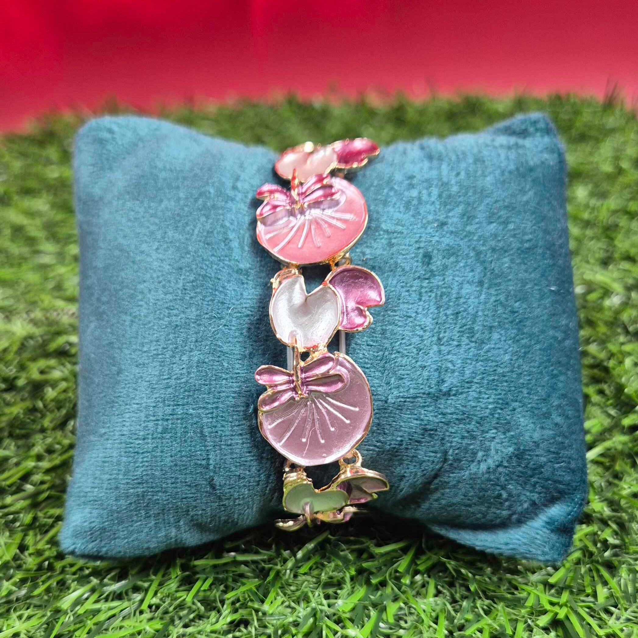Elegant Pink Floral Kada Bangle for Women | Stylish Gold-Tone Statement Bracelet  SEO Description:
