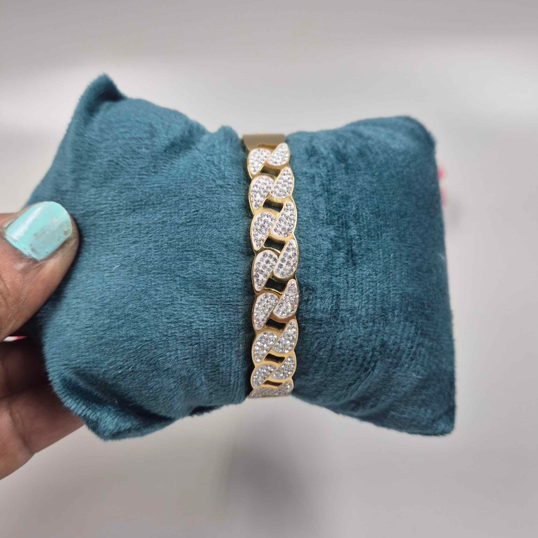 Gold Leaf Crystal Kada Bangle for Women | Elegant CZ Stone Bracelet
