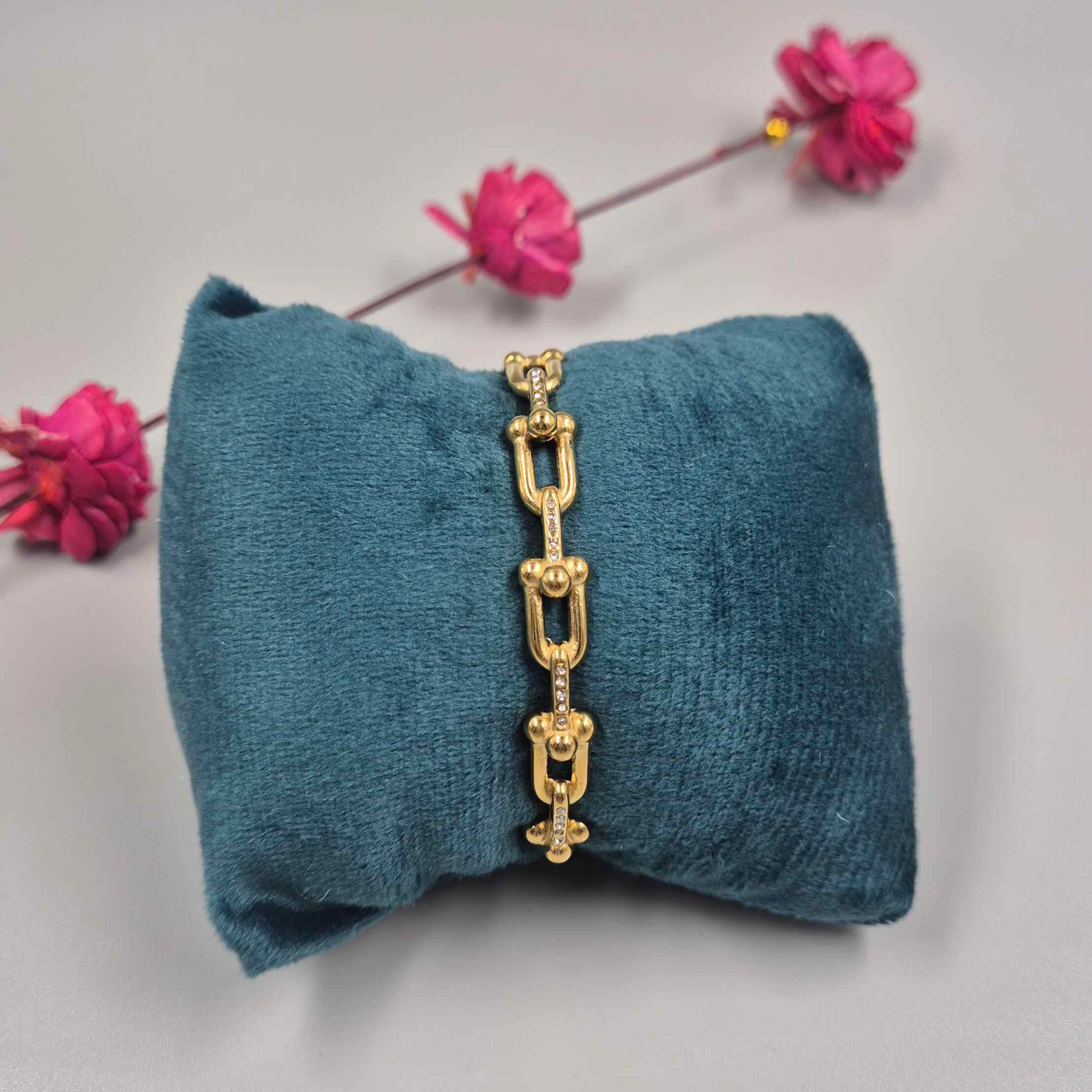 Gold Link Chain Bracelet for Women | Crystal Accent Designer Bracelet