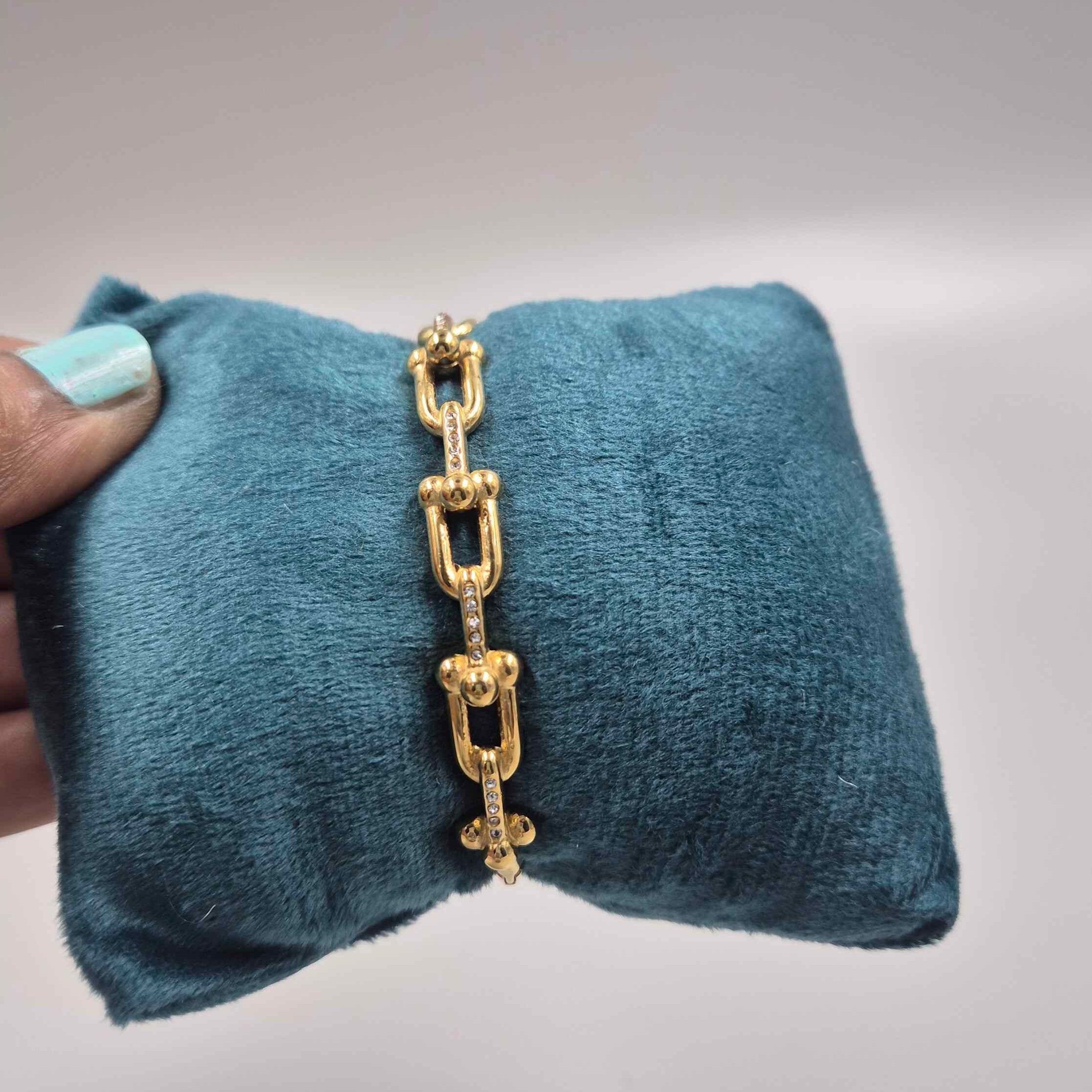 Gold Link Chain Bracelet for Women | Crystal Accent Designer Bracelet