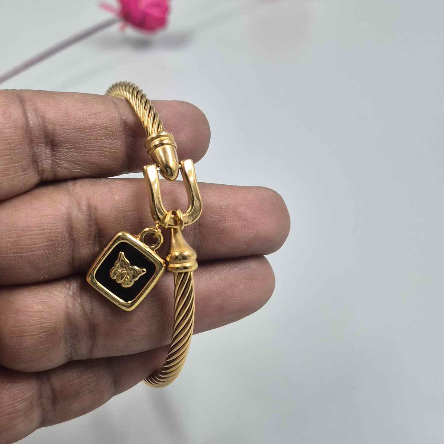 Gold Butterfly Charm Cable Bracelet for Women | Elegant Designer Kada Bangle