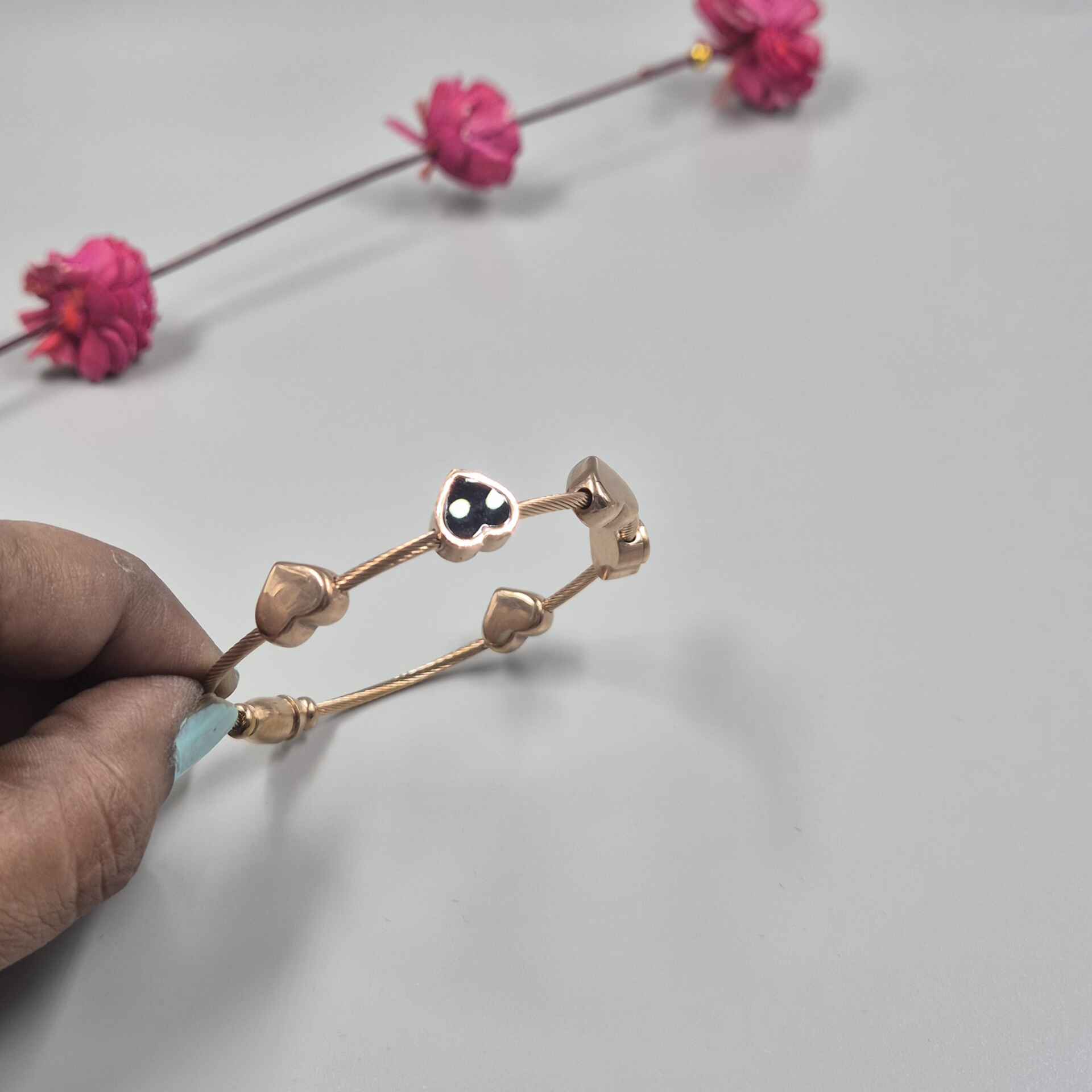 Rose Gold Heart Charm Bracelet for Women | Minimalist Stainless Steel Adjustable Bracelet