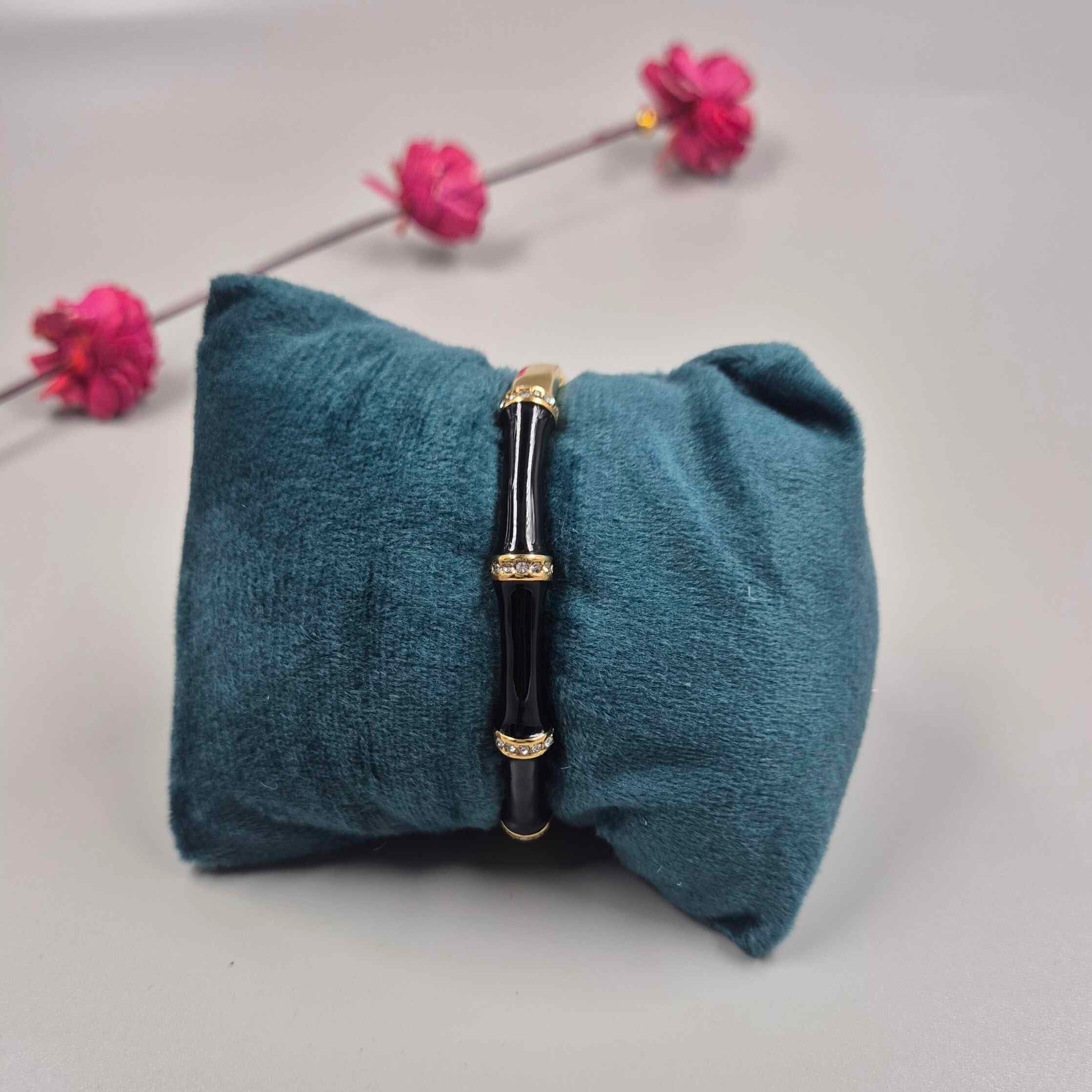 Black Bamboo Style Gold Bracelet for Women | Elegant Minimalist Designer Kada