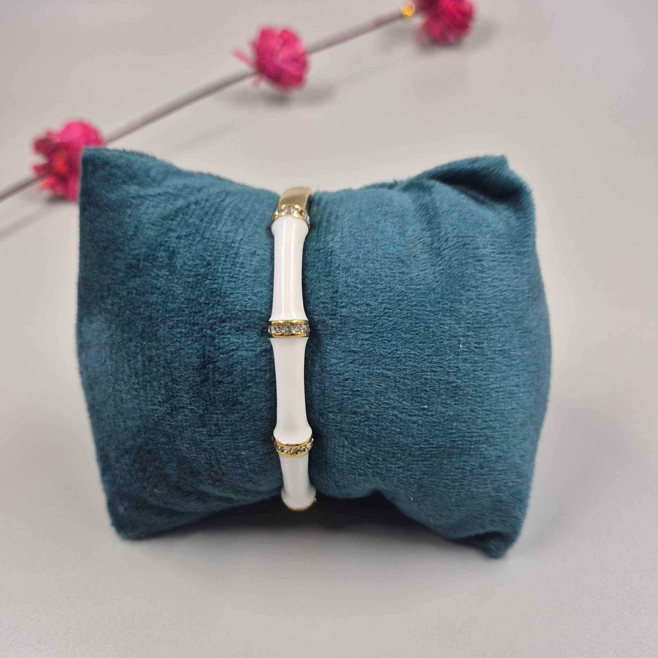 White Bamboo Style Gold Bracelet for Women | Elegant Minimalist Designer Kada