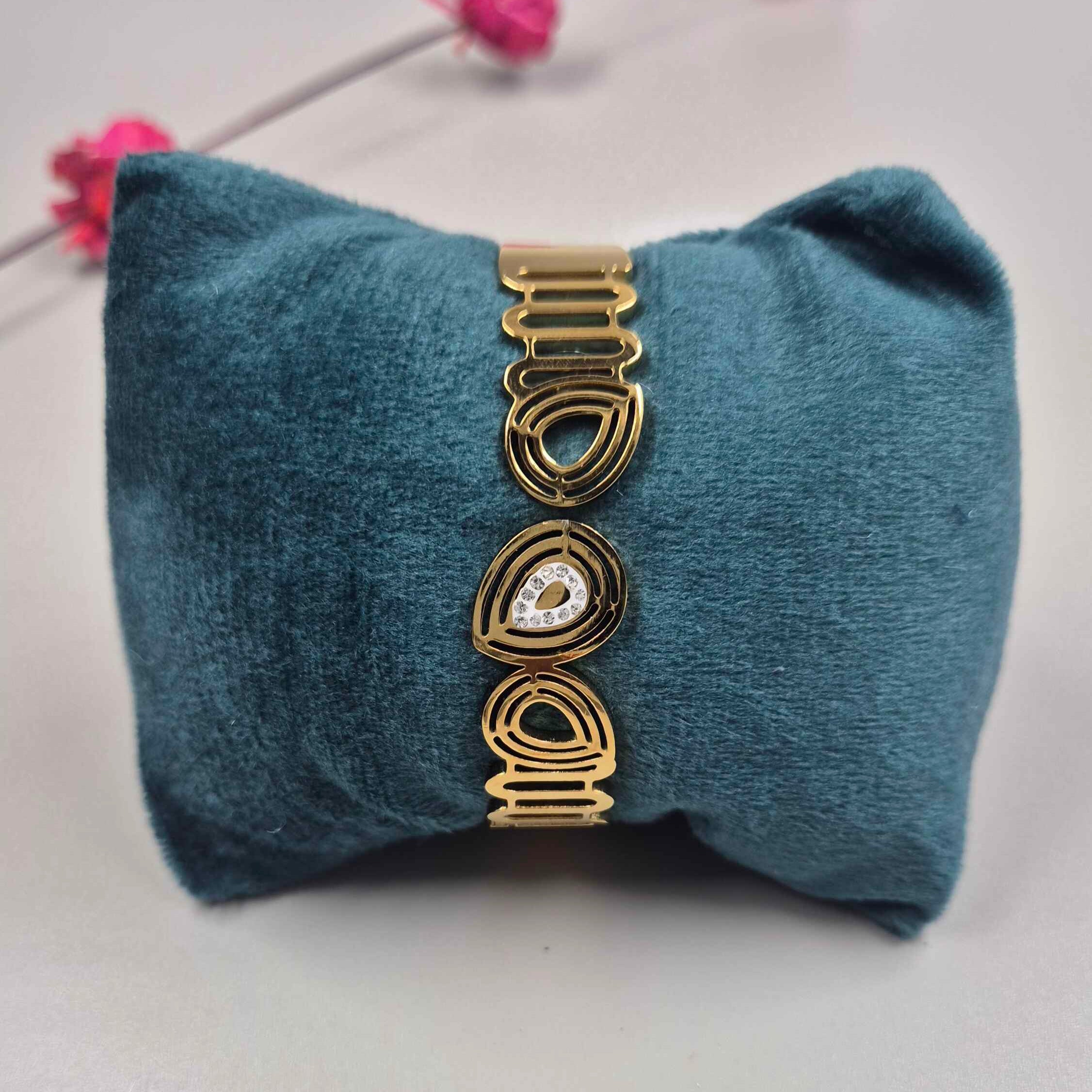 Elegant Geometric Teardrop Gold Bracelet for Women | Crystal Accent Designer Kada