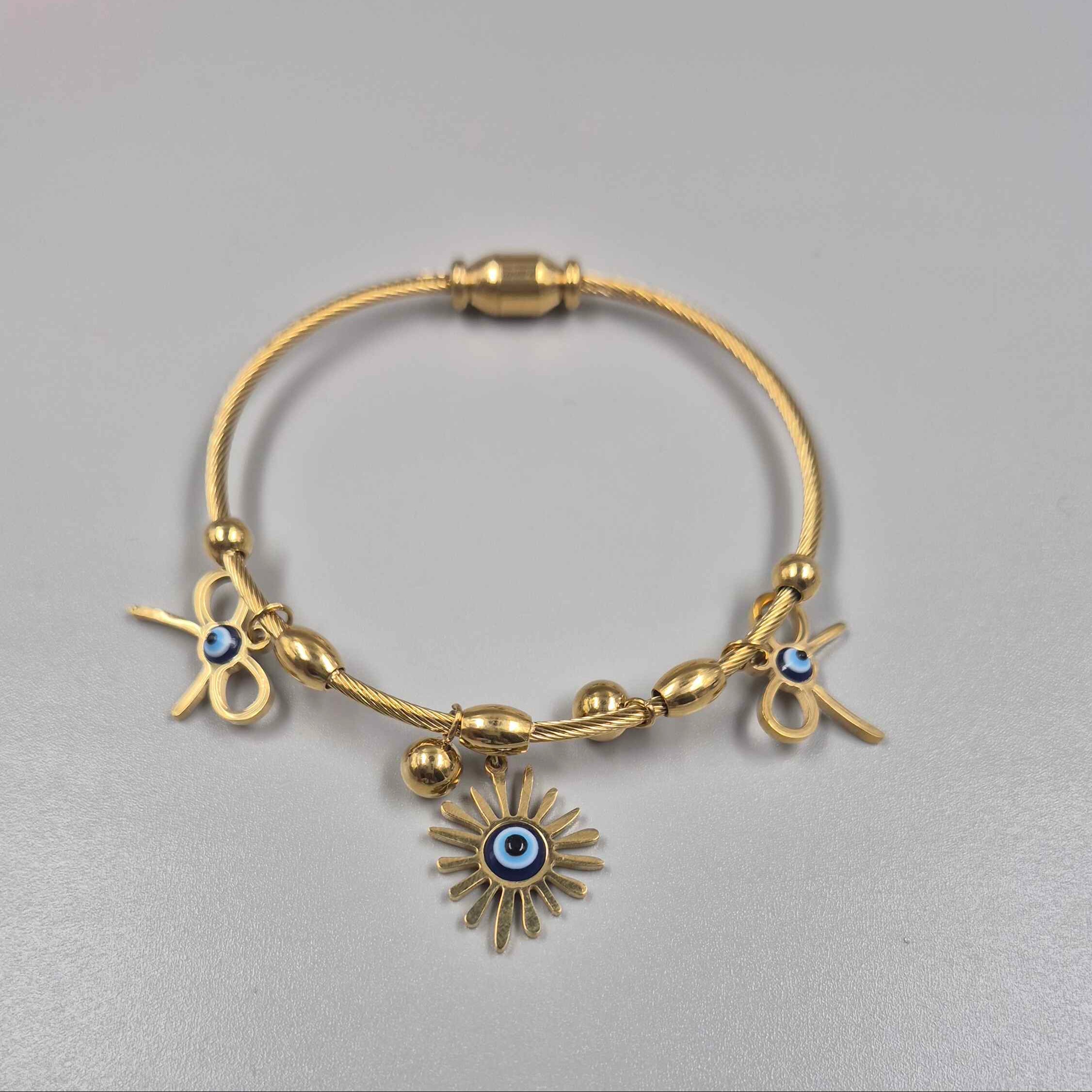 Gold Evil Eye Charm Bracelet for Women | Adjustable Lucky Protection Bracelet