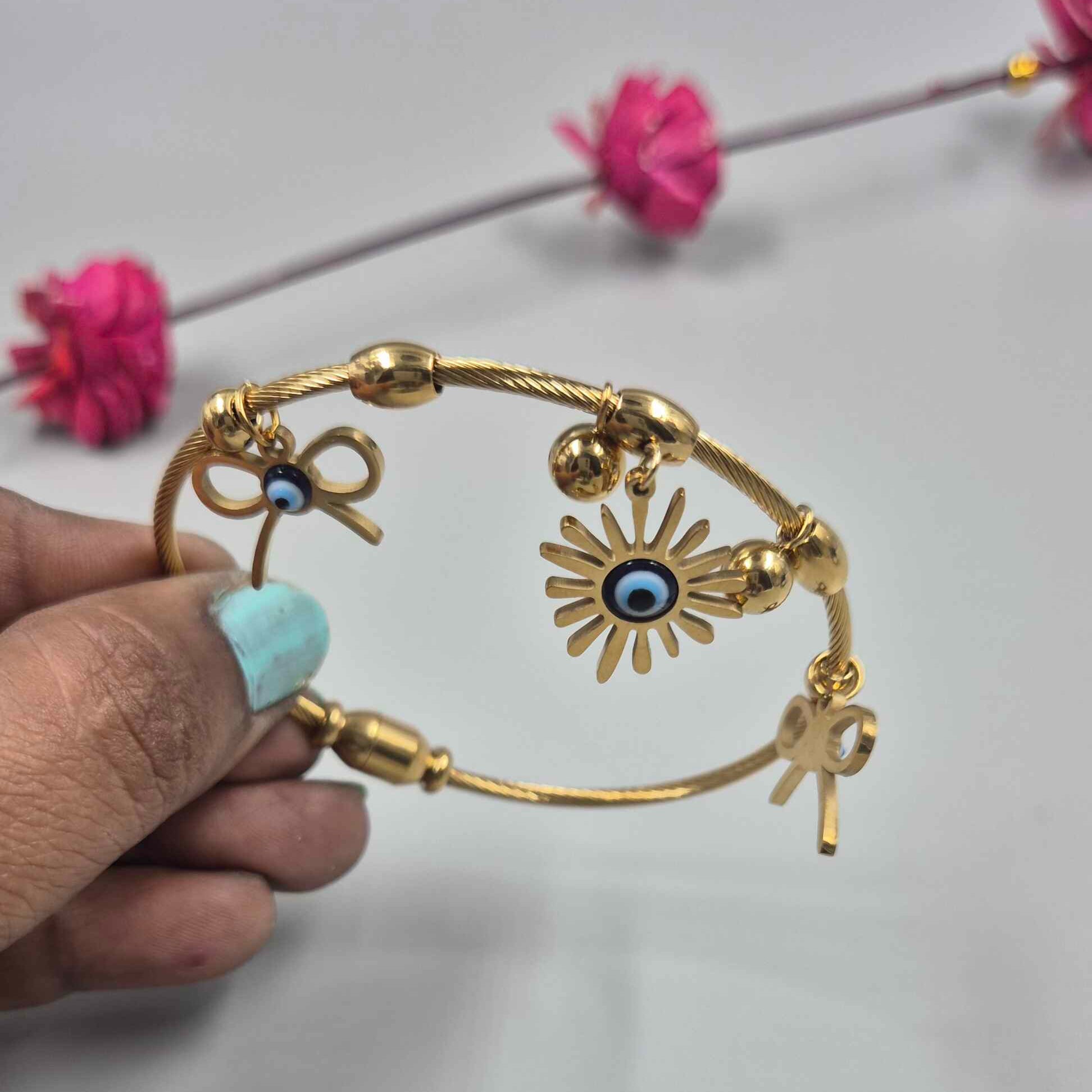 Gold Evil Eye Charm Bracelet for Women | Adjustable Lucky Protection Bracelet