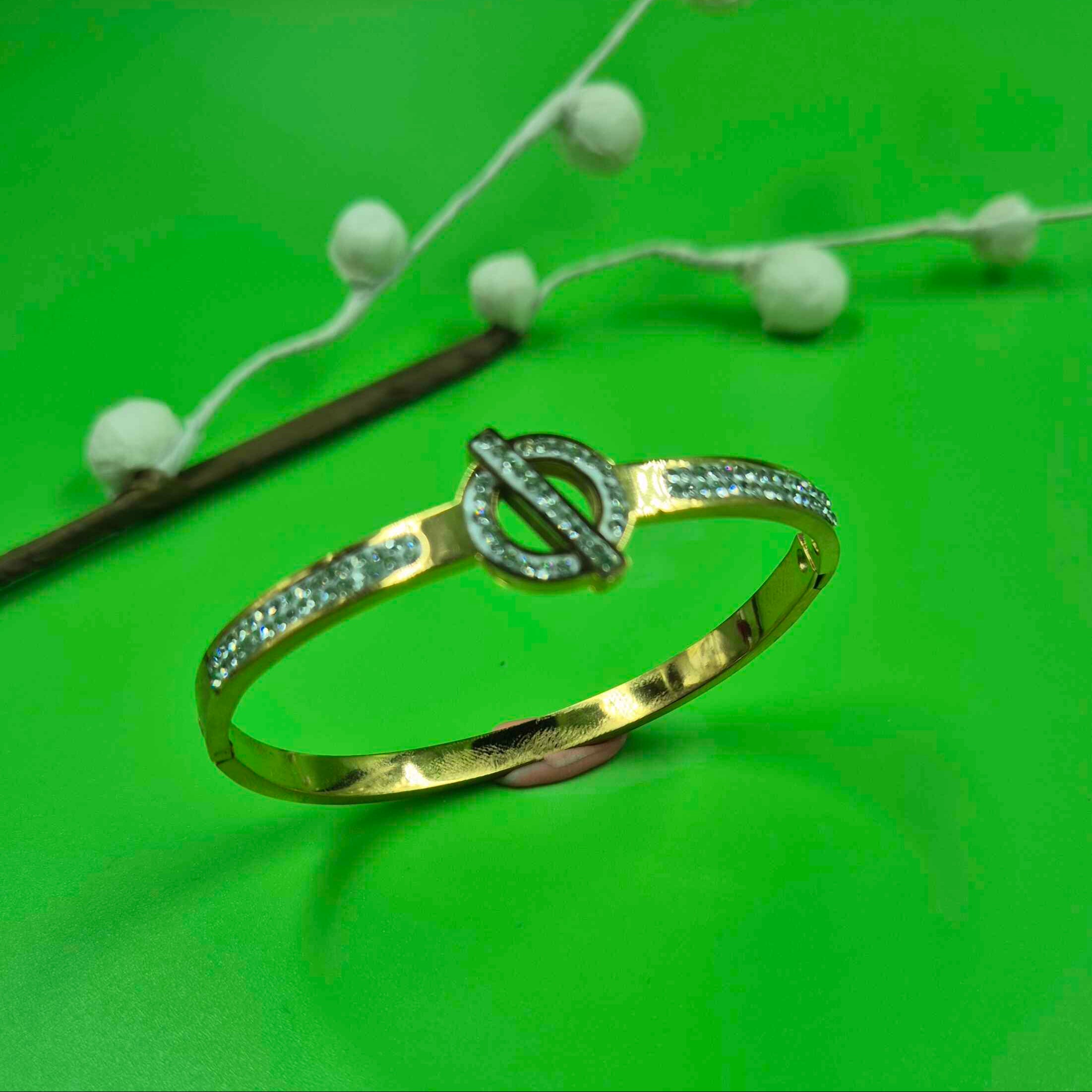 Luxury Crystal Circle Gold Bracelet for Women | Designer Stone Studded Kada