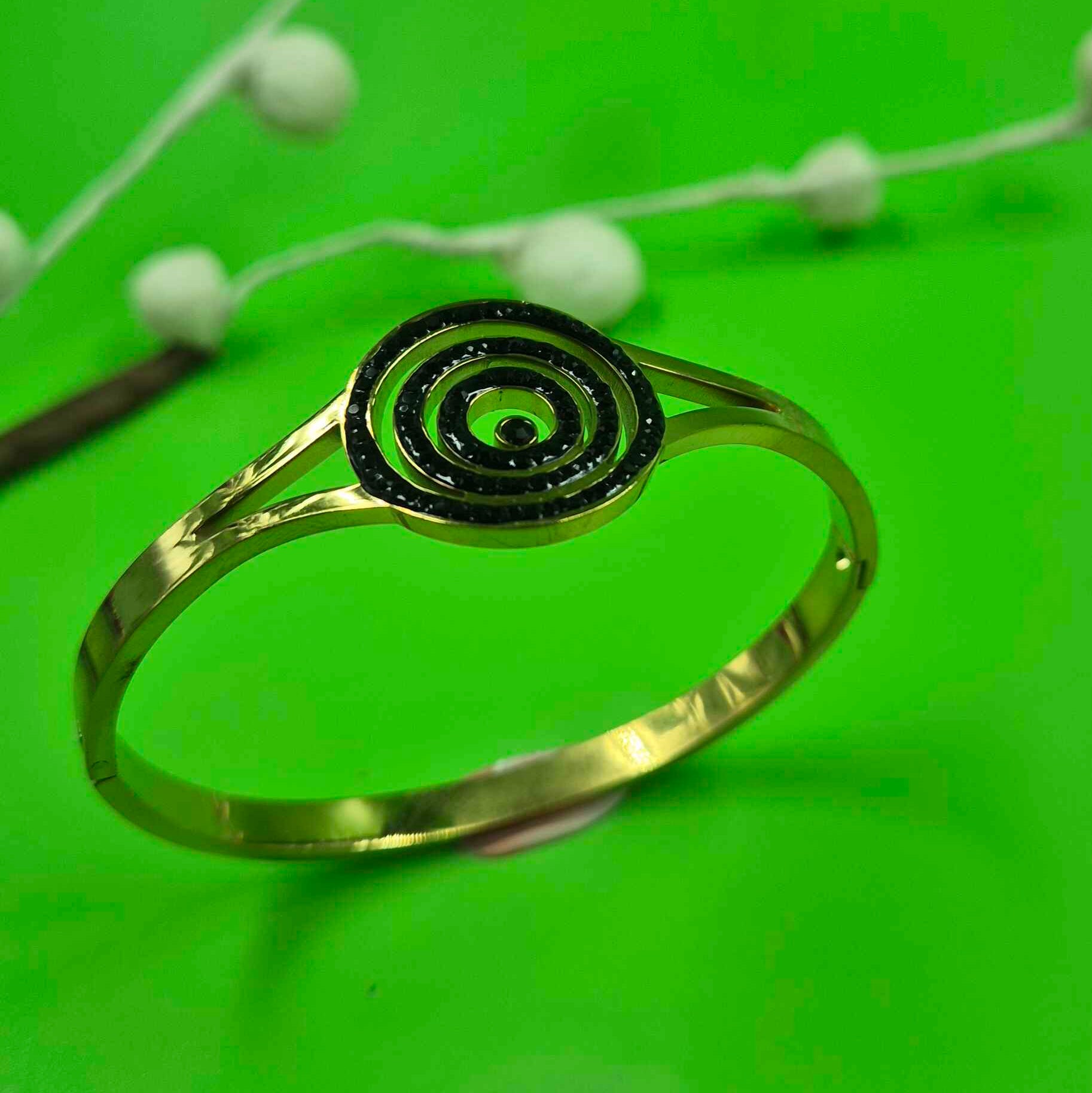 Black Evil Eye Gold Bracelet for Women | Minimalist Protective Charm Kada