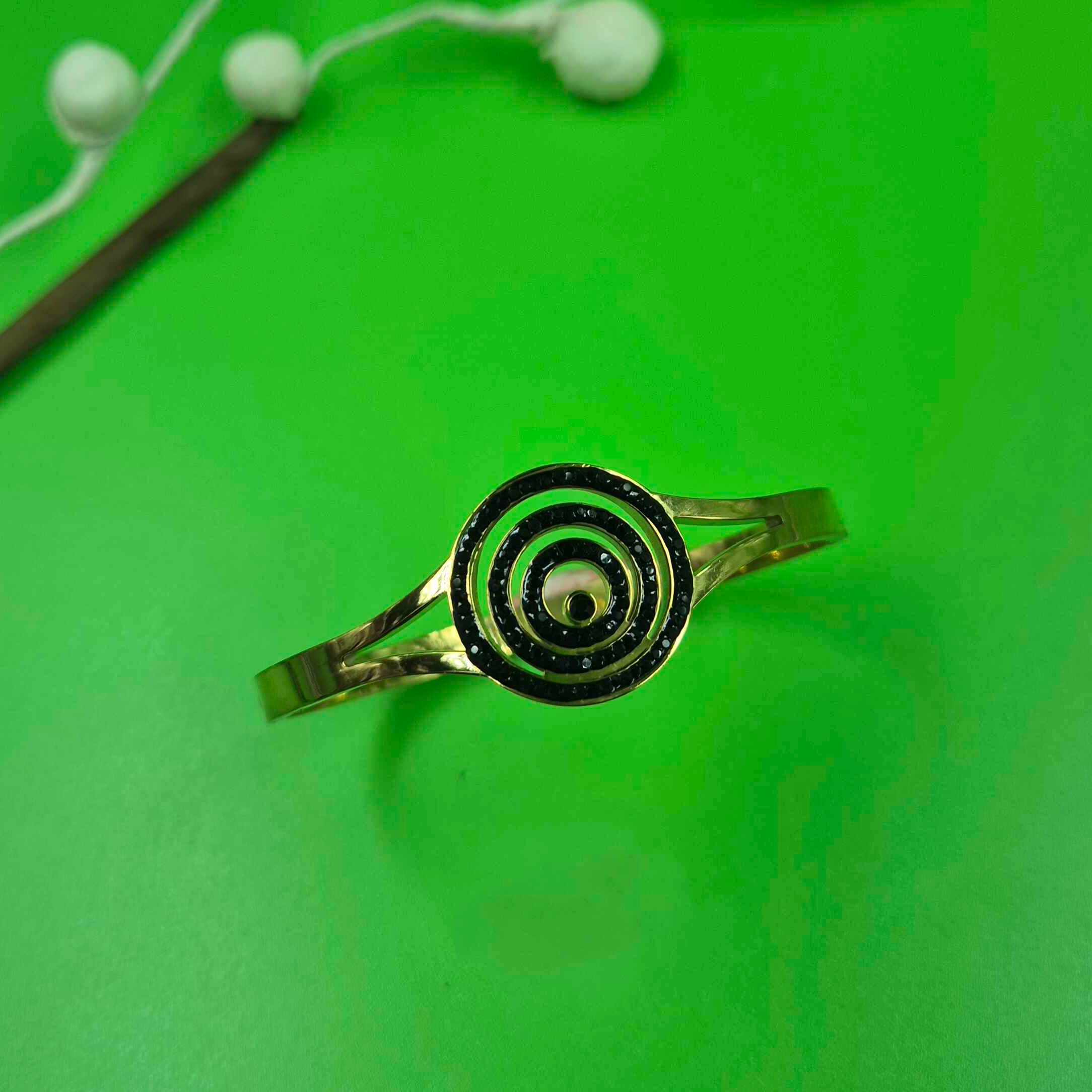 Black Evil Eye Gold Bracelet for Women | Minimalist Protective Charm Kada