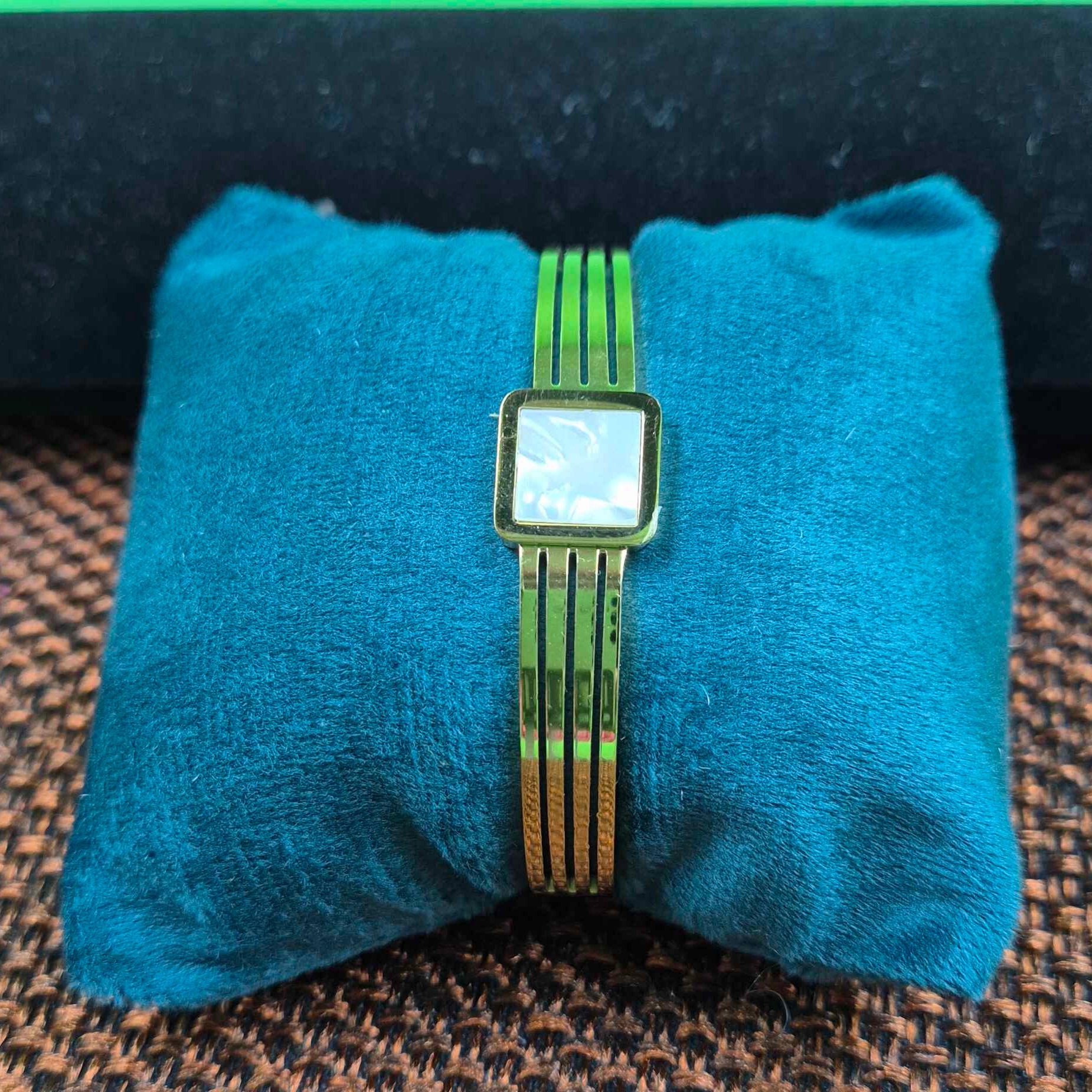 Minimalist Square Pearl Gold Bracelet for Women | Elegant Geometric Kada Bangle