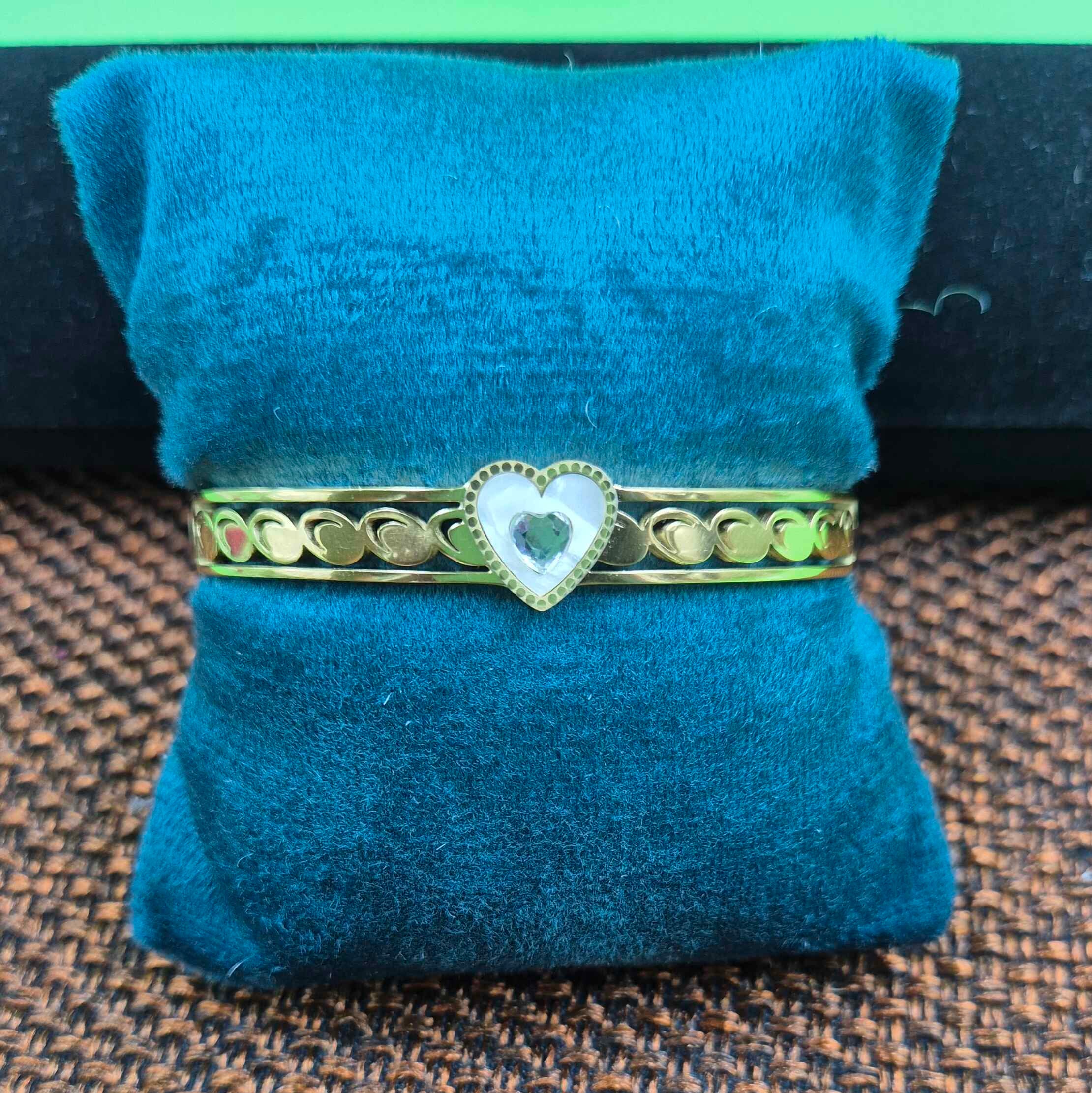 Heart Crystal Gold Bracelet for Women | Romantic Heart Charm Designer Kada Bangle