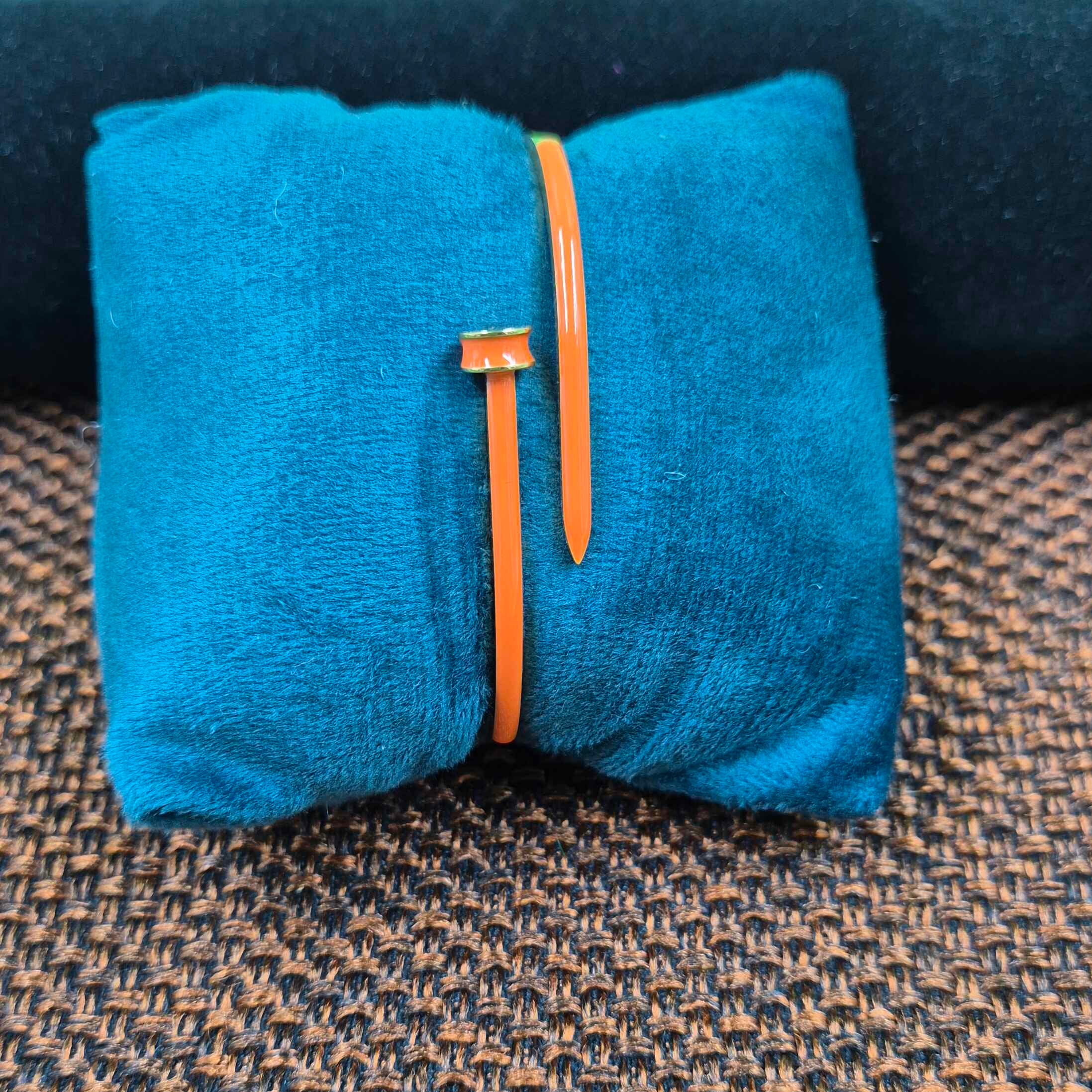 Orange Enamel Nail Bracelet for Women | Trendy Gold-Tone Designer Kada Bangle