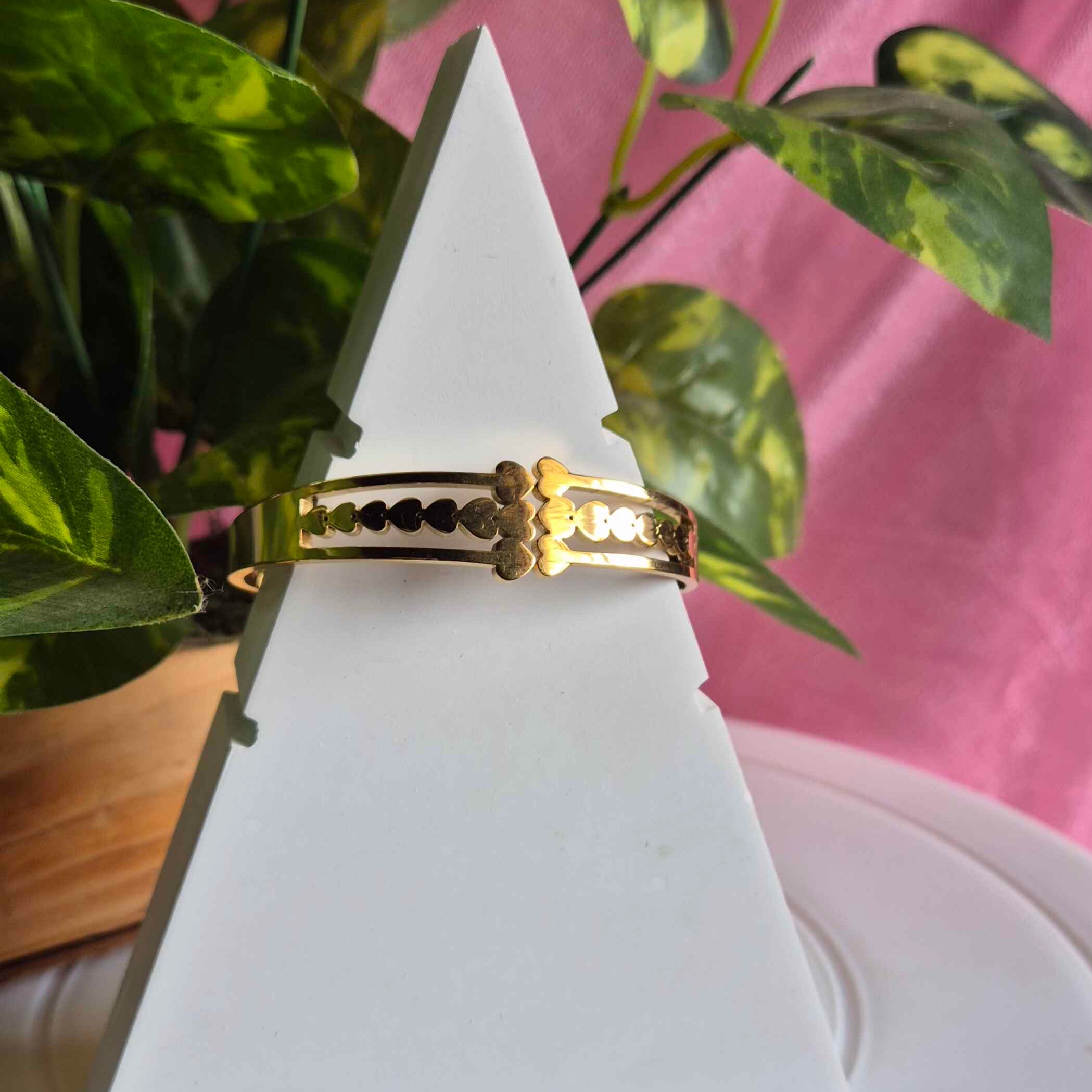 Gold-Tone Heart Link Kada Bracelet for Women | Elegant Love-Inspired Designer Bangle