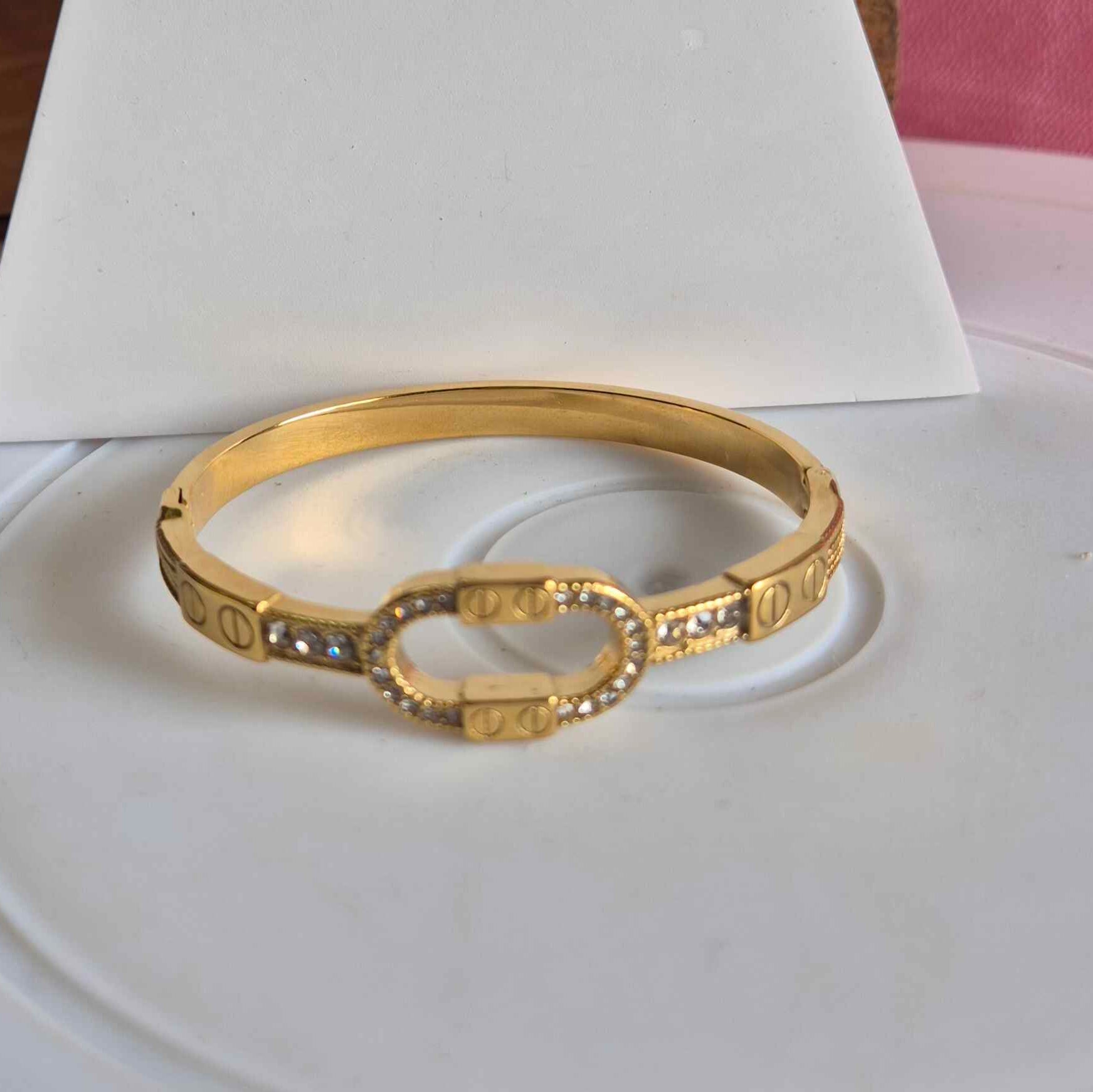 Luxury Oval Link Gold-Tone Kada Bracelet for Women | Crystal-Studded Designer Bangle