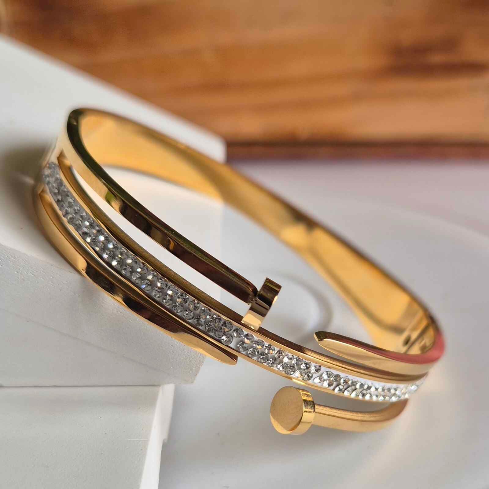 Gold tone double nail Korean/Kada Brcalet