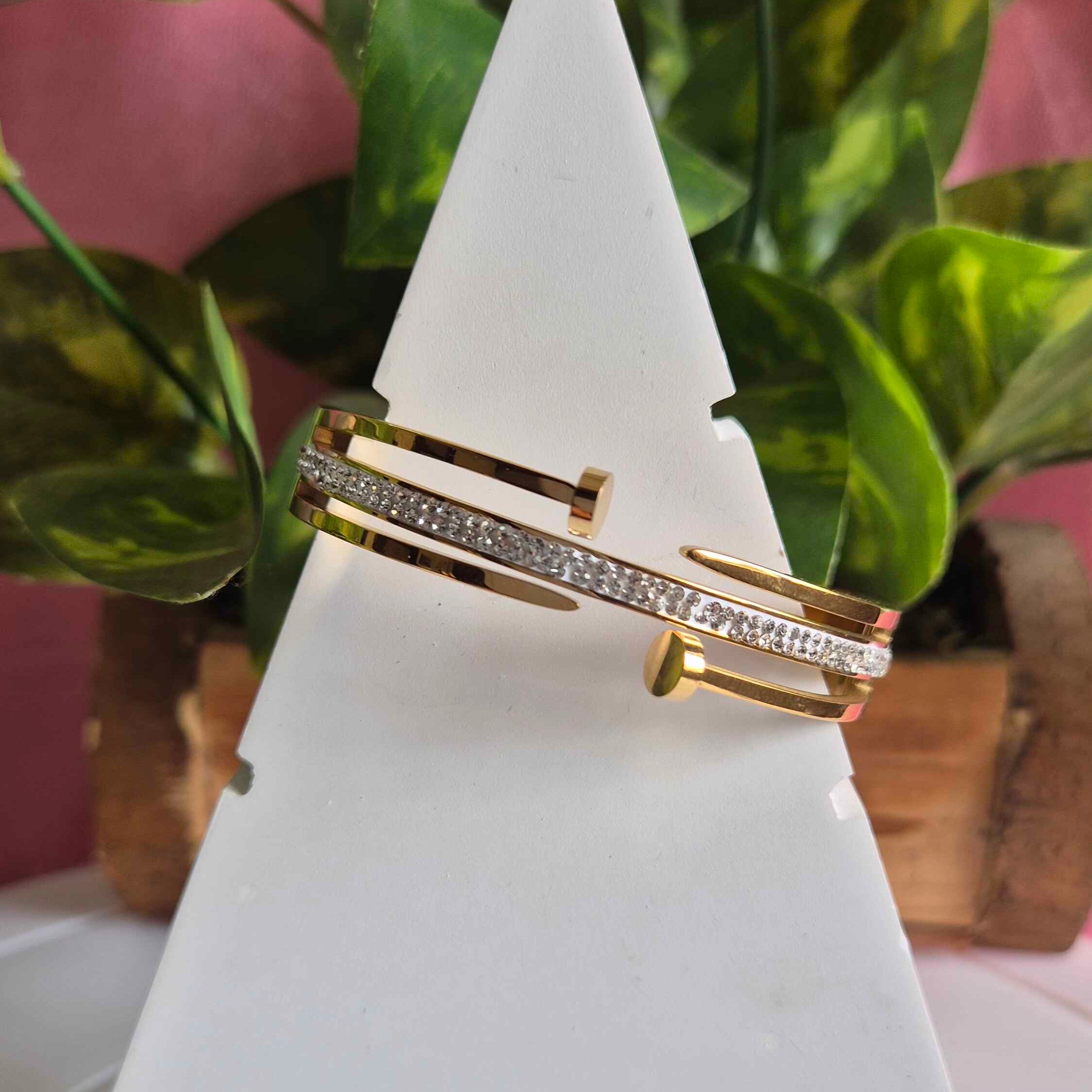 Gold tone double nail Korean/Kada Brcalet