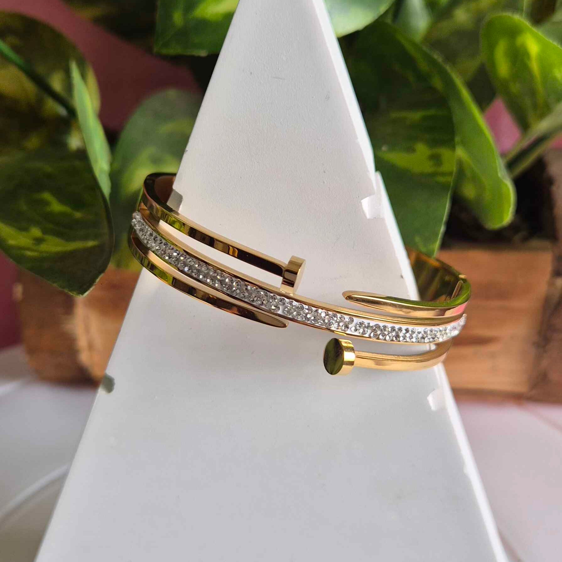 Gold tone double nail Korean/Kada Brcalet