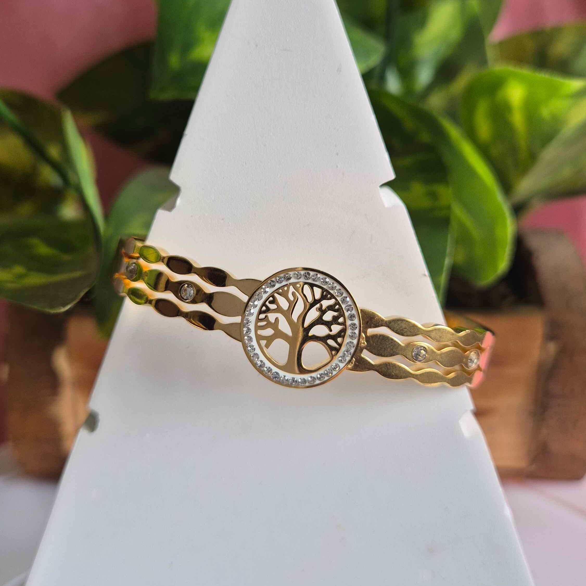 Tree of Life Gold-Tone Korean/kada Bracelet for Women | Crystal Accent Designer Cuff Bangle