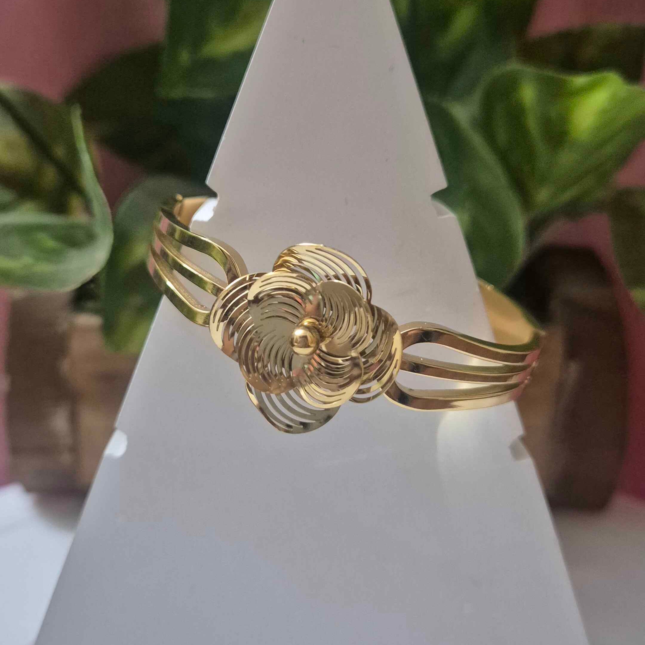 Elegant Floral Gold-Tone Kada Bracelet for Women | 3D Rose Flower Designer Cuff Bangle