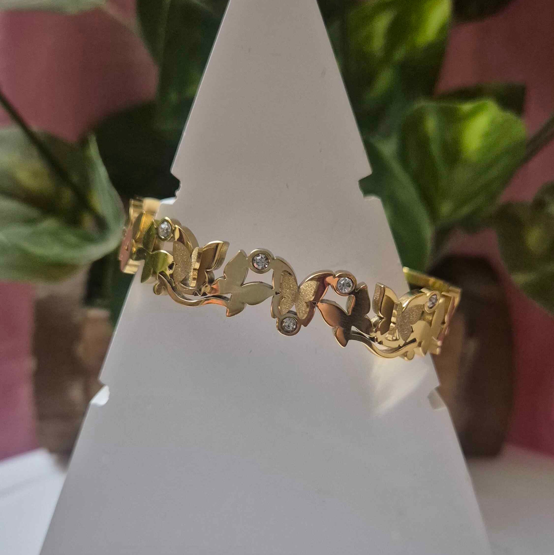Butterfly Floral Gold-Tone Kada Bracelet for Women | Crystal Accent Designer Openwork Cuff Bangle