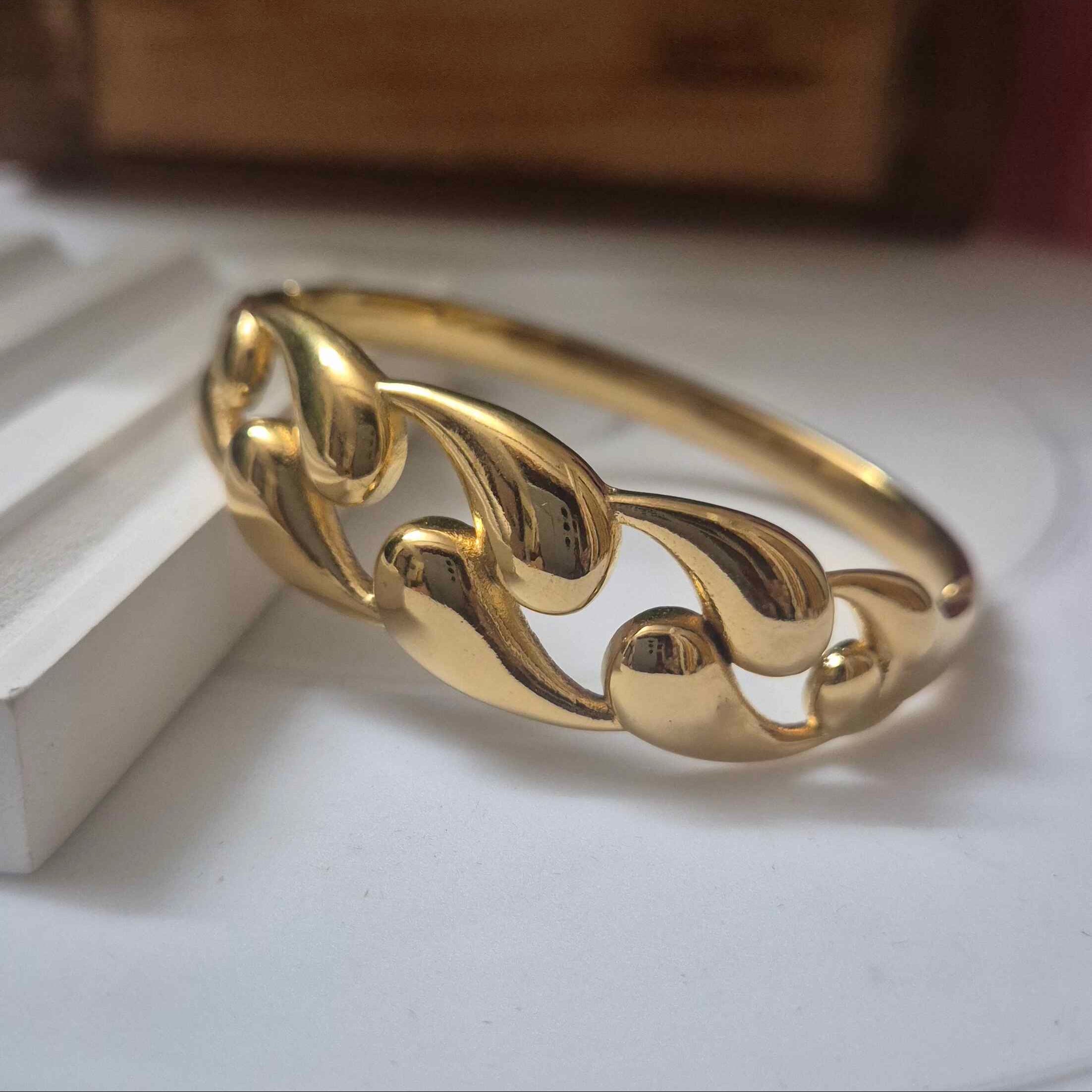 Modern Abstract Gold-Tone Kada Bracelet for Women | Minimalist Designer Statement Cuff Bangle