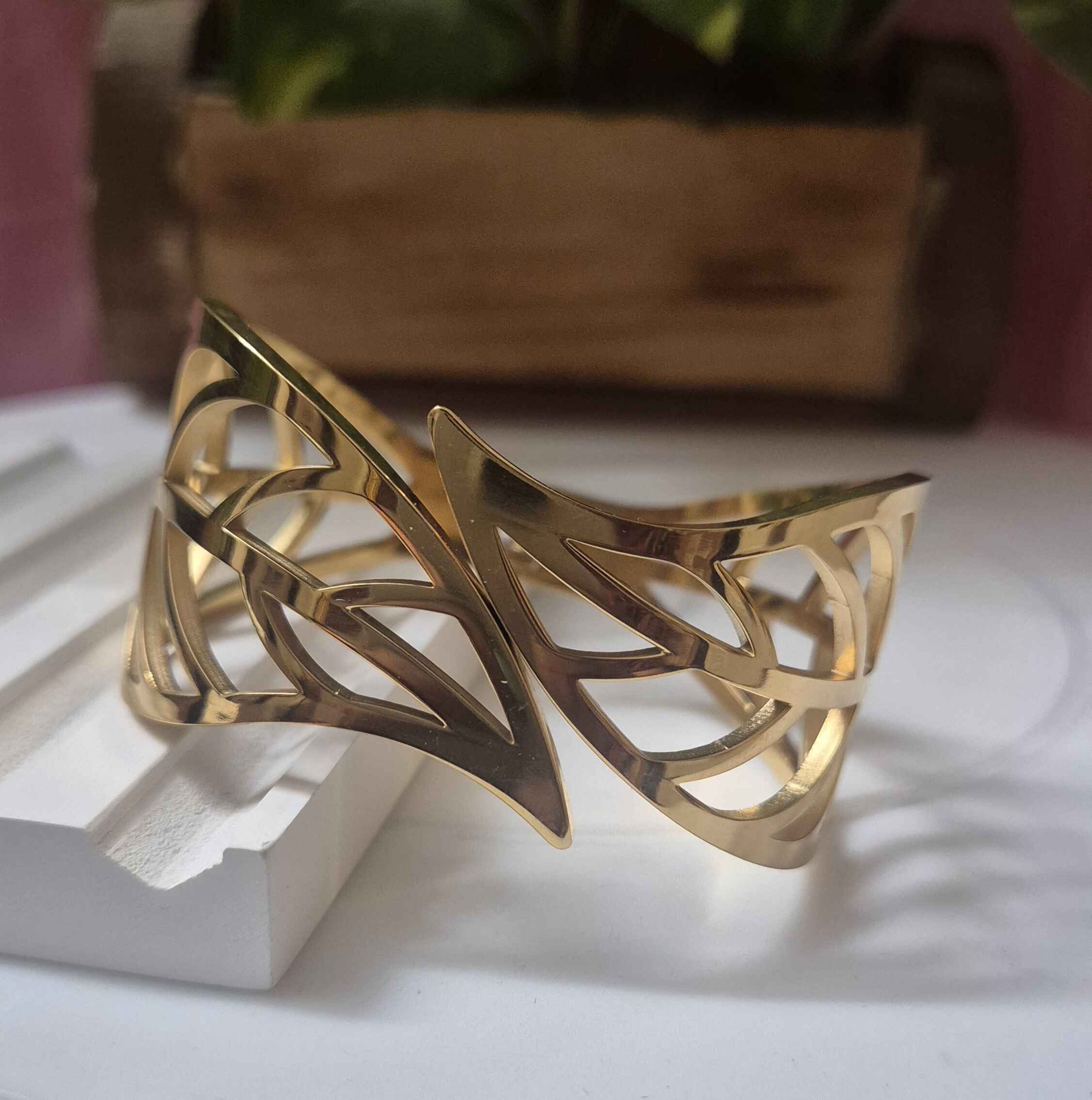 Elegant Butterfly Wing Gold-Tone Cuff Bracelet for Women | Modern Openwork Statement Kada