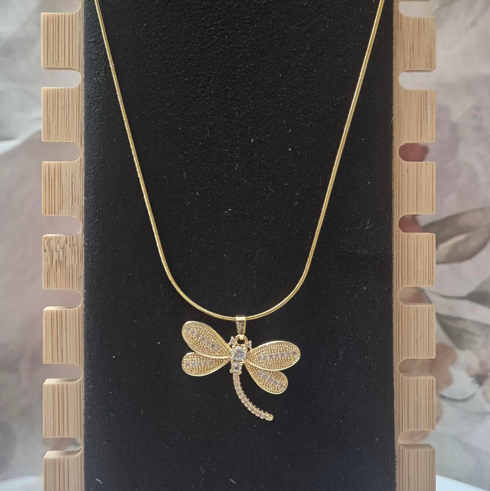 Elegant Dragonfly Pendant chain for Women | Gold Crystal Insect Charm pendant chain