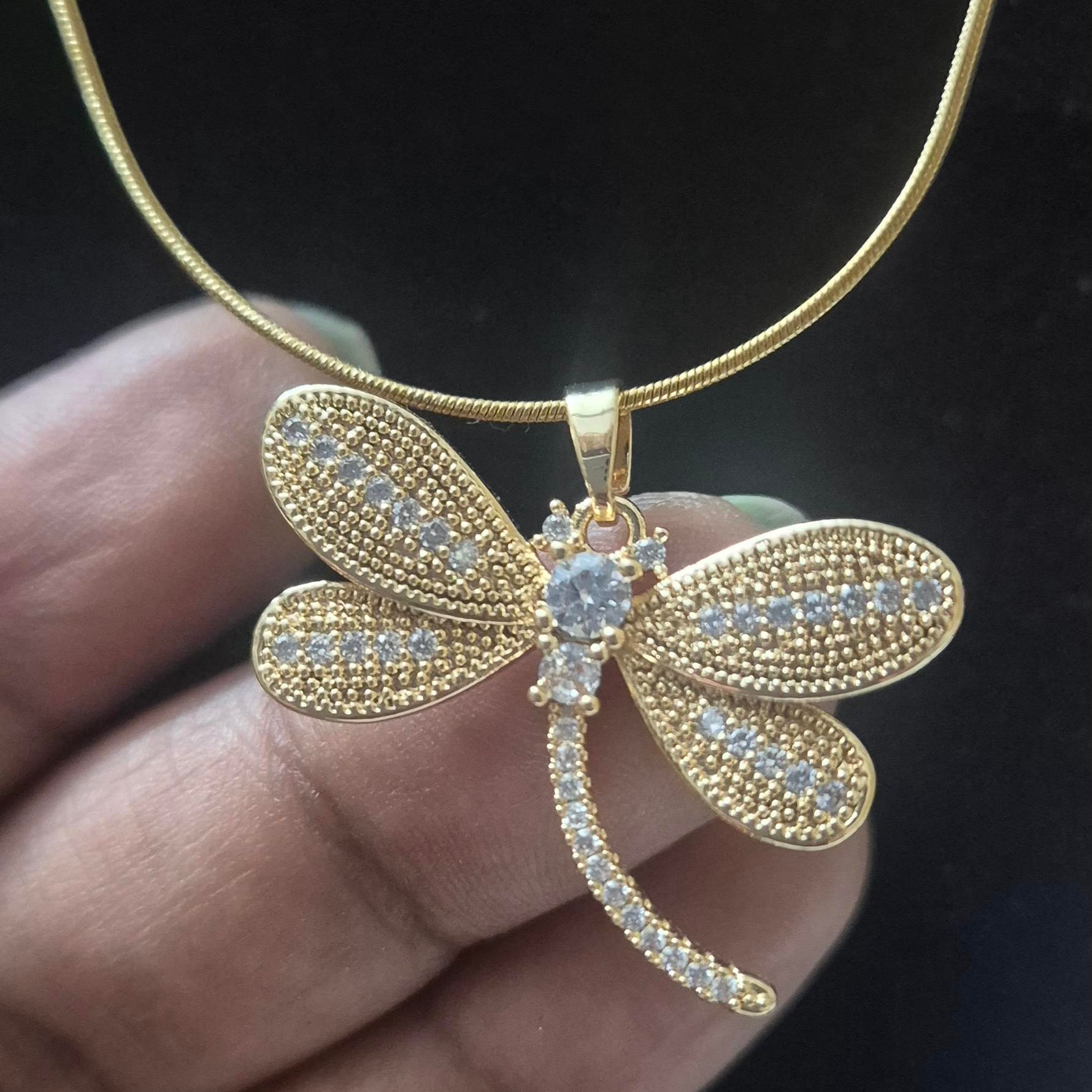 Elegant Dragonfly Pendant chain for Women | Gold Crystal Insect Charm pendant chain