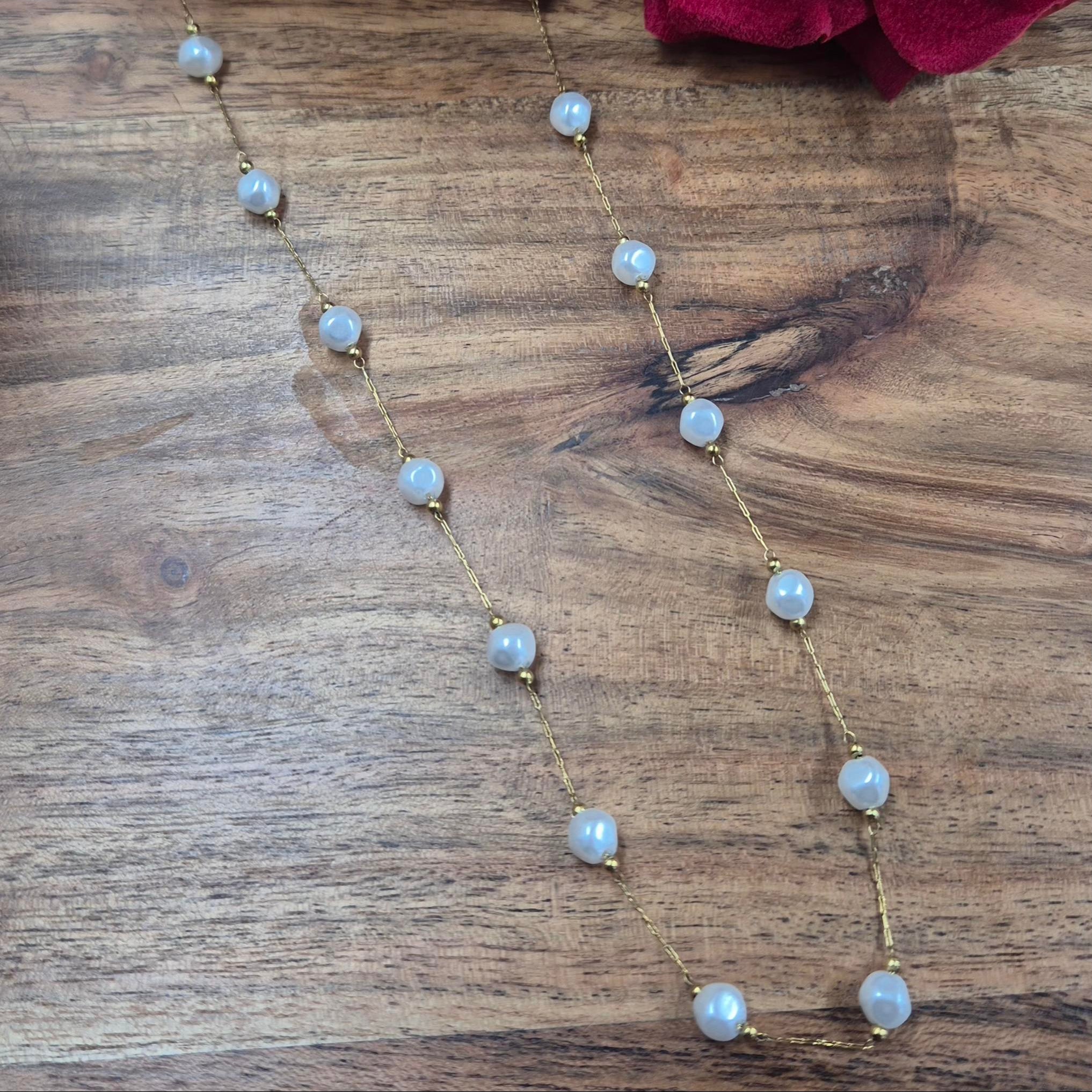 Elegant Pearl Beaded short chain for Women | Minimal Gold Pearl chain