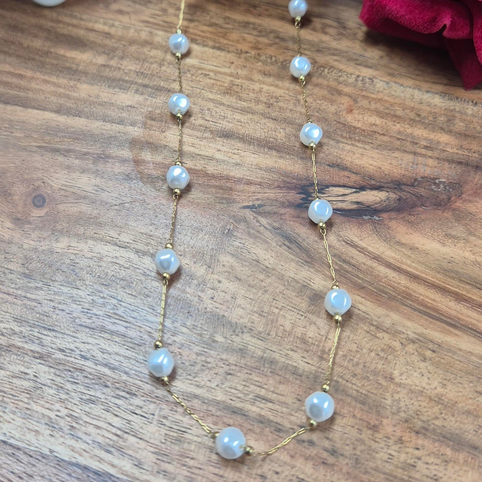Elegant Pearl Beaded short chain for Women | Minimal Gold Pearl chain