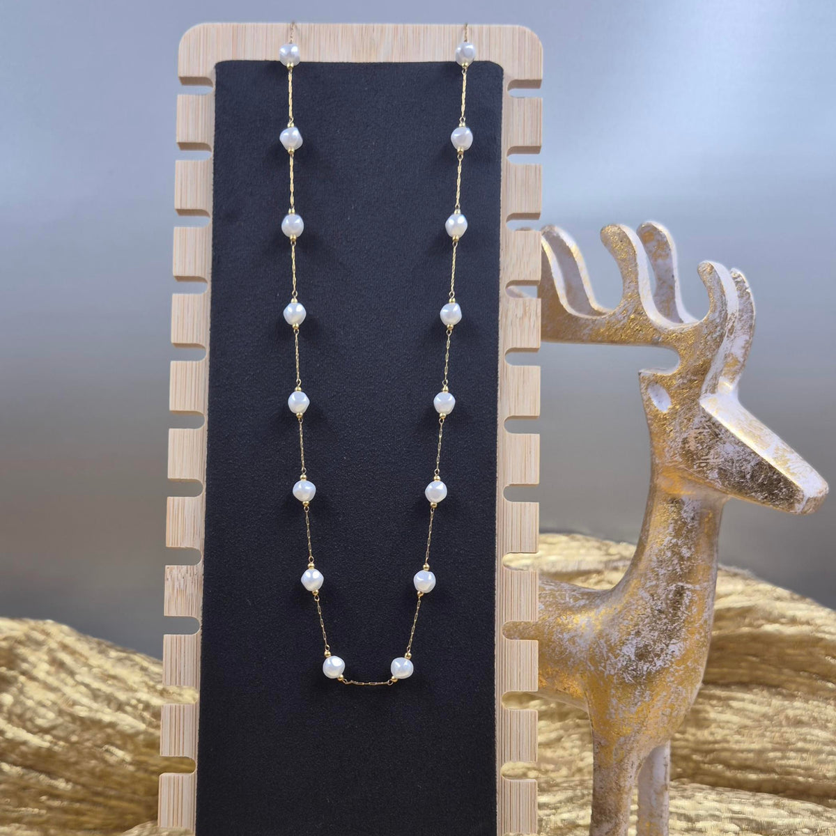 Elegant Pearl Beaded short chain for Women | Minimal Gold Pearl chain