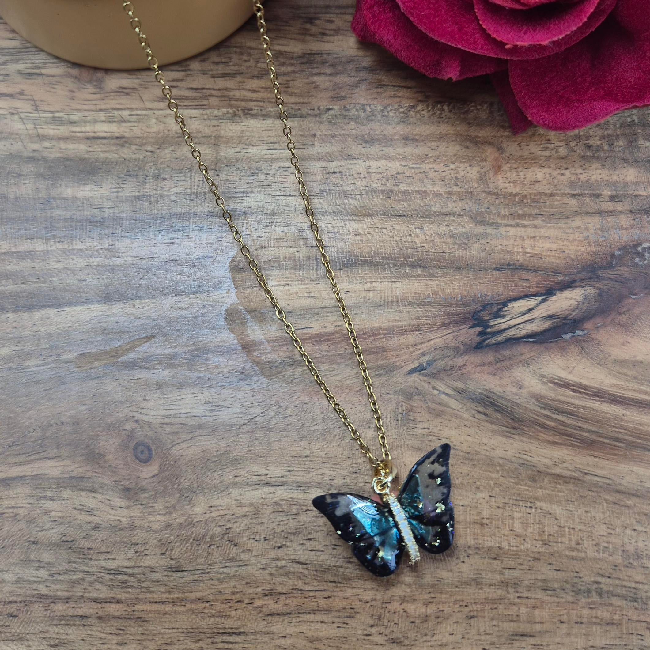 Black Butterfly Pendant chain for Women | Elegant Gold-Plated Butterfly Charm pendant chain